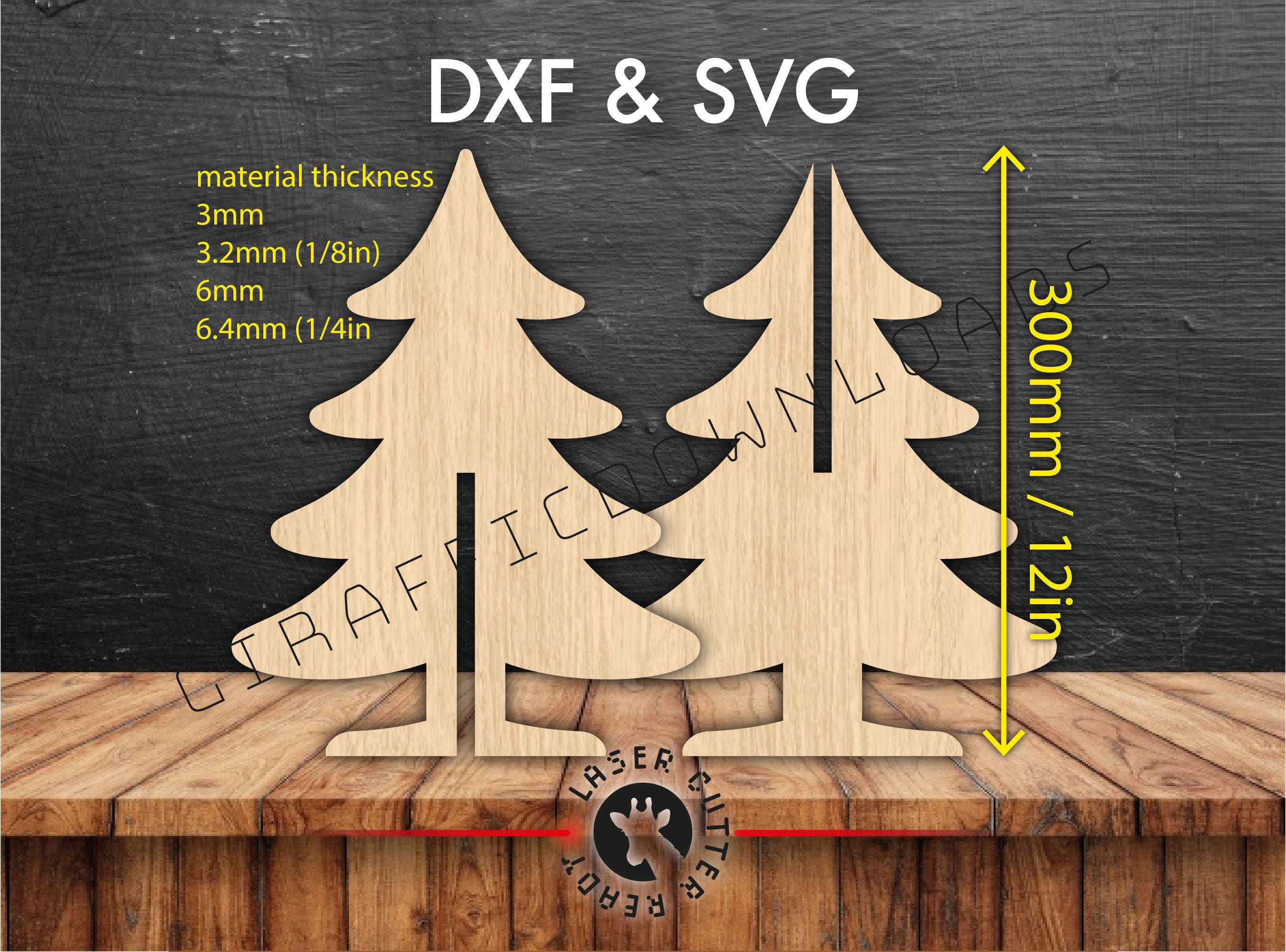 3D 12in / 300mm DXF SVG Christmas Tree file 1/8in freestanding CNC router cutting digital vector plans template centre piece download