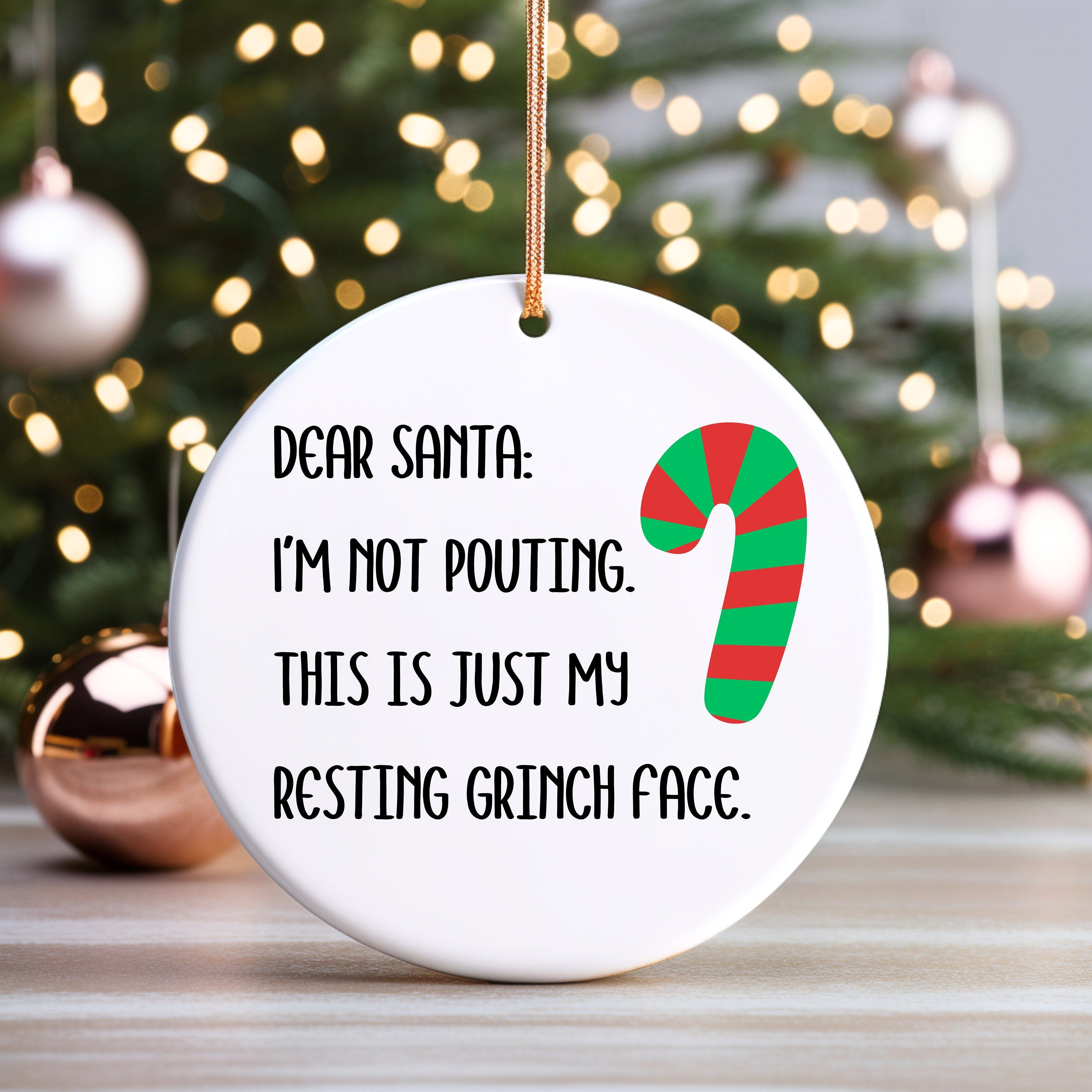 Not Pouting Just my Resting Grinch Face Funny Ornament- Cheeky Ornament- Witty Play on Words- Resting Bitch Face Pun- Basic Girl Gift