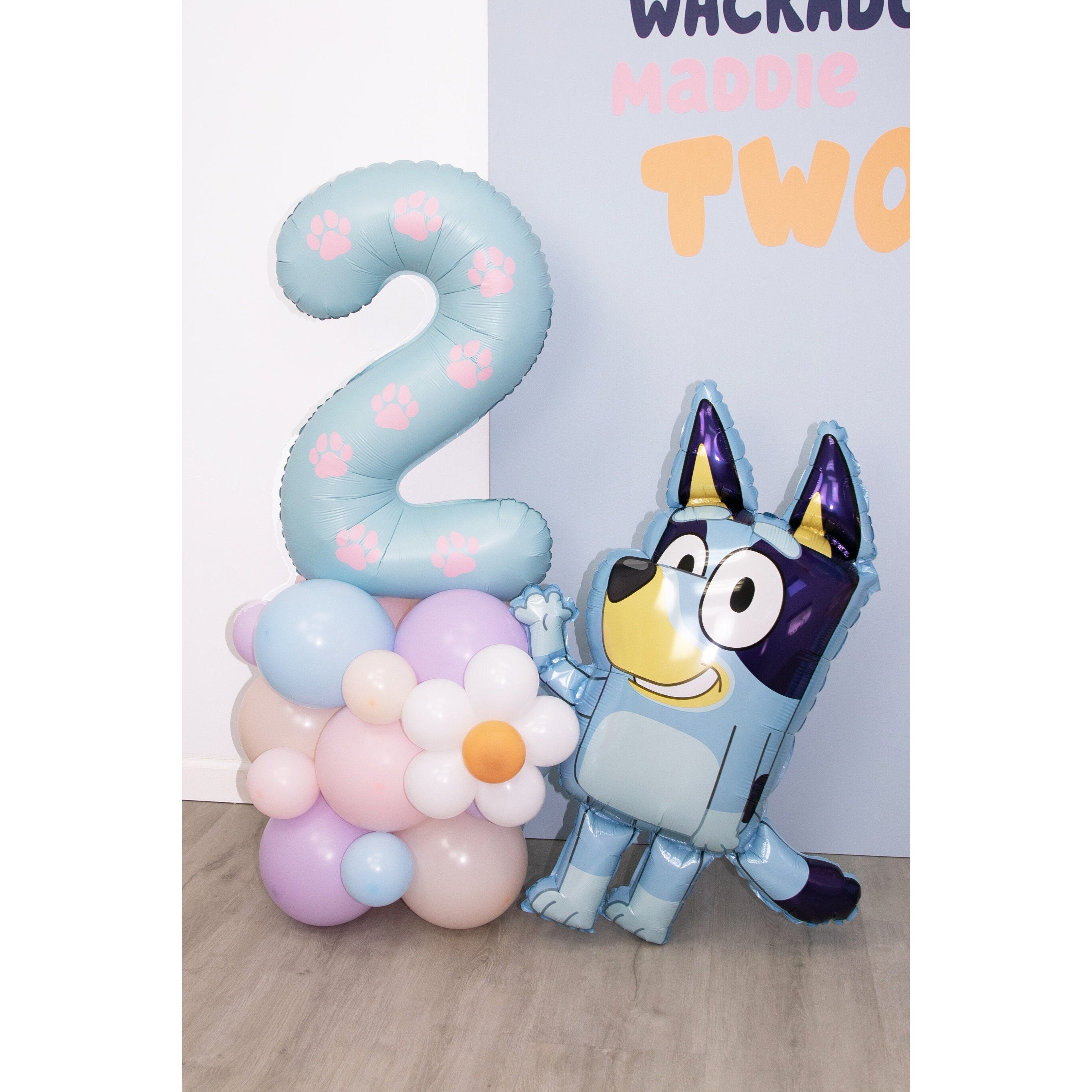 Bluey Number Balloon Tower | Giant 32" Inch Light Blue Balloon Structure with Custom Vinyl Paw Prints | Bluey Birthday Party | Wackadoo