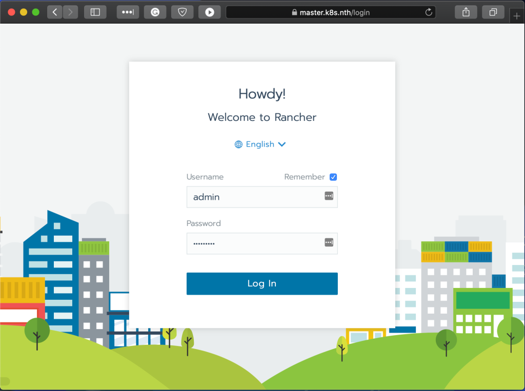 Login page of Rancher 2.0