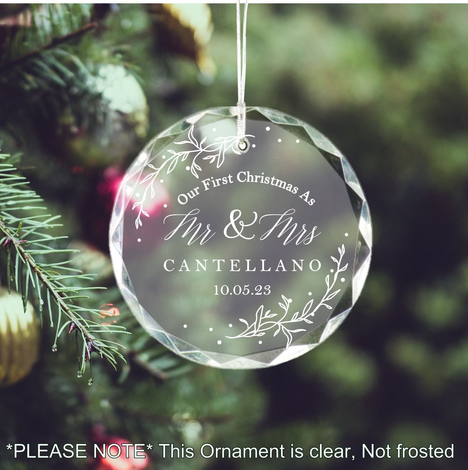 Our First Christmas as Mr and Mrs Ornament / Personalized Glass Ornament
