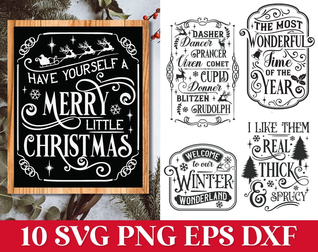 Farmhouse Christmas SVG Sign, Rustic Vintage Christmas SVG Bundle, Christmas Shirt SVG Png, Christmas Trees Svg, Merry Little Christmas Svg