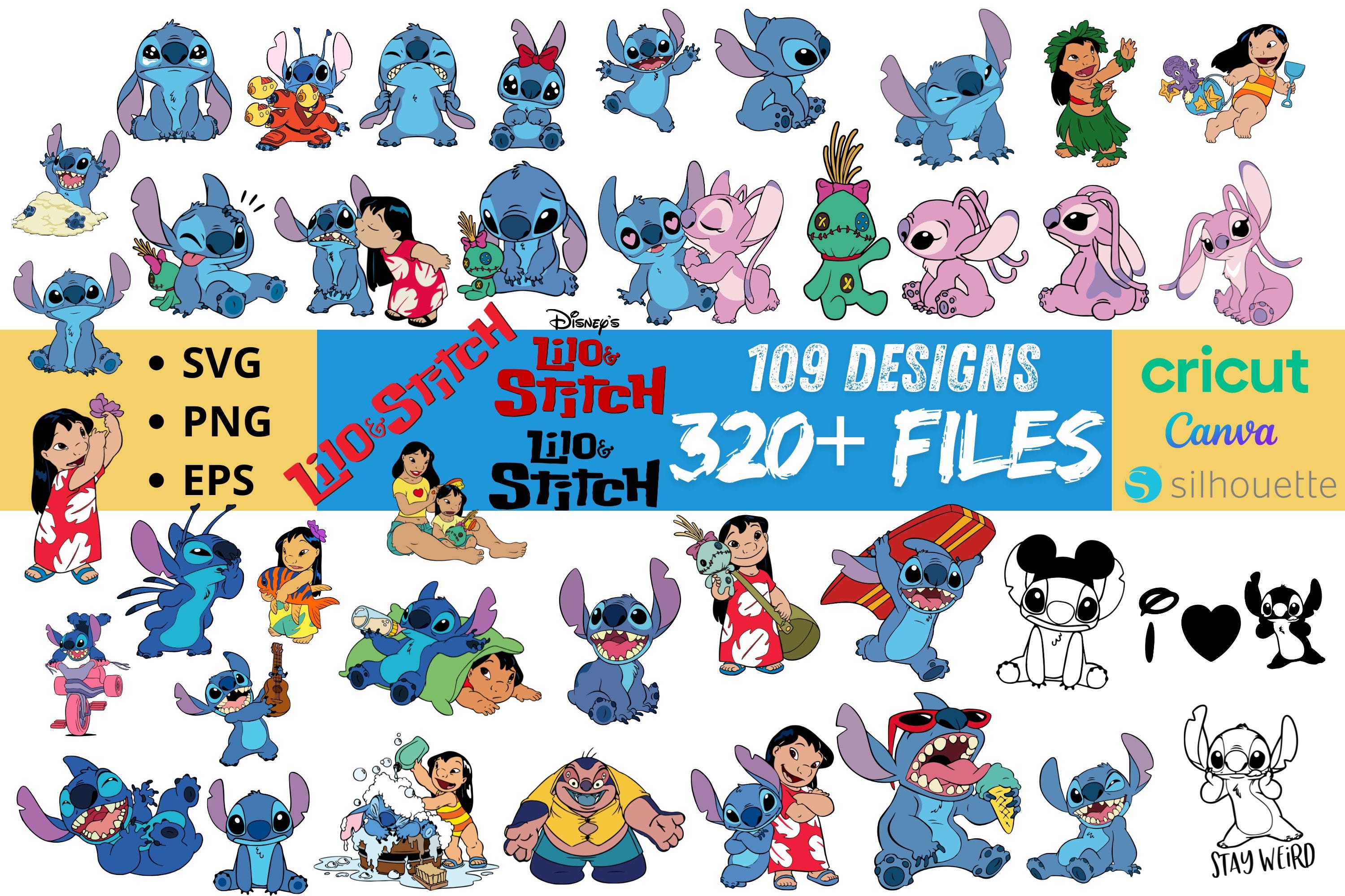 Disney Lilo and Stitch Bundle | Lilo and Stitch Clip Art | PNG-SVG-EPS | 109 Designs 350+ Files | Cricut, Sublimation, etc.