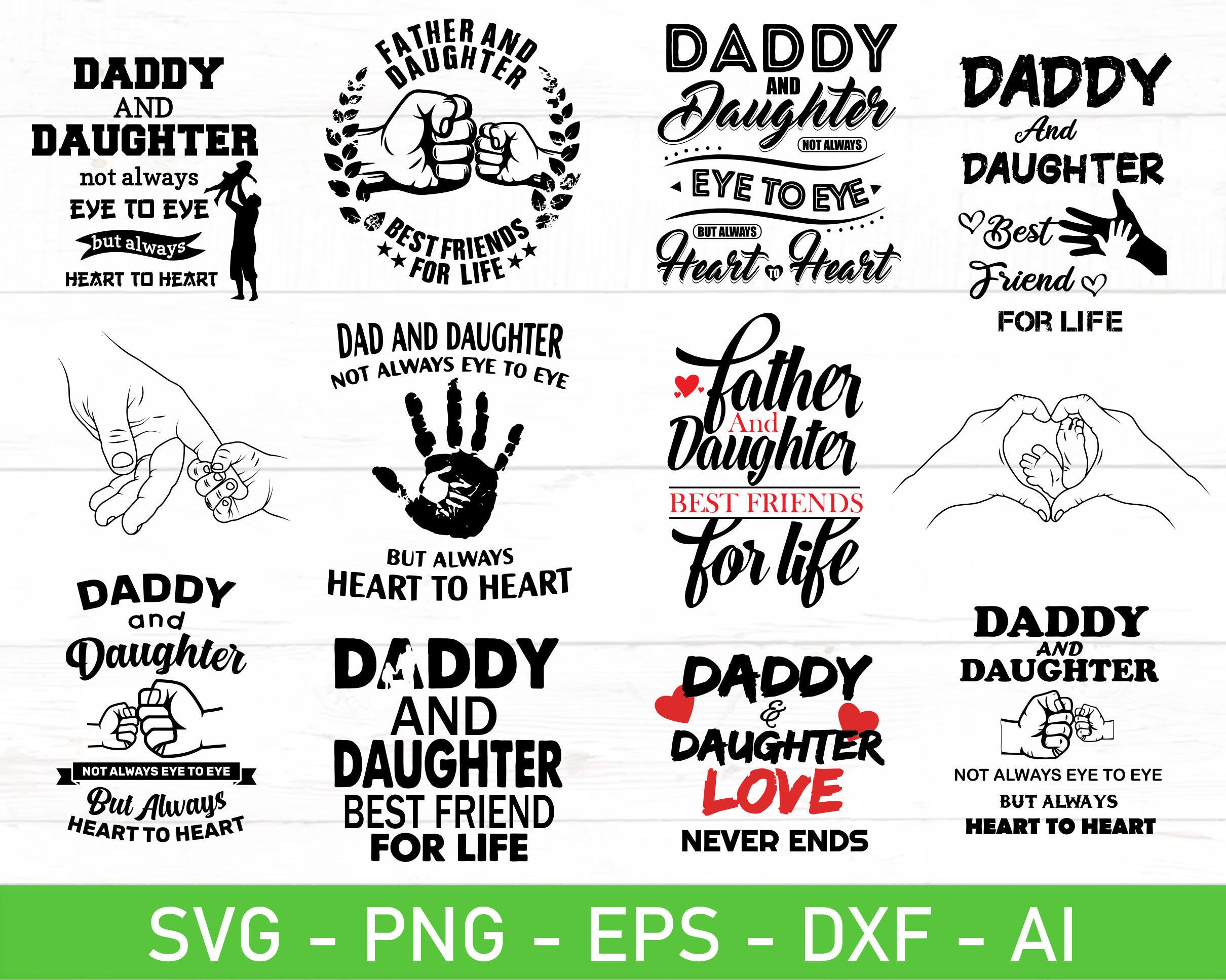 Daddy And Daughter Fist Pump svg, Daddy And Daughter not always eye to eye but always heart to heart svg, eps, dxf, png, Files For Cricut