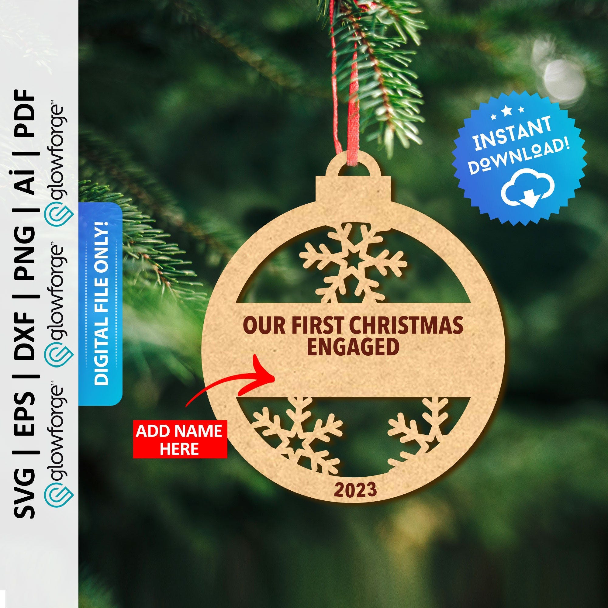 Our First Christmas Engaged Ornament Svg, Just Engaged Ornament, Xmas Tree Engagement, Glowforge Laser Cut File, Instant Download - PD0399