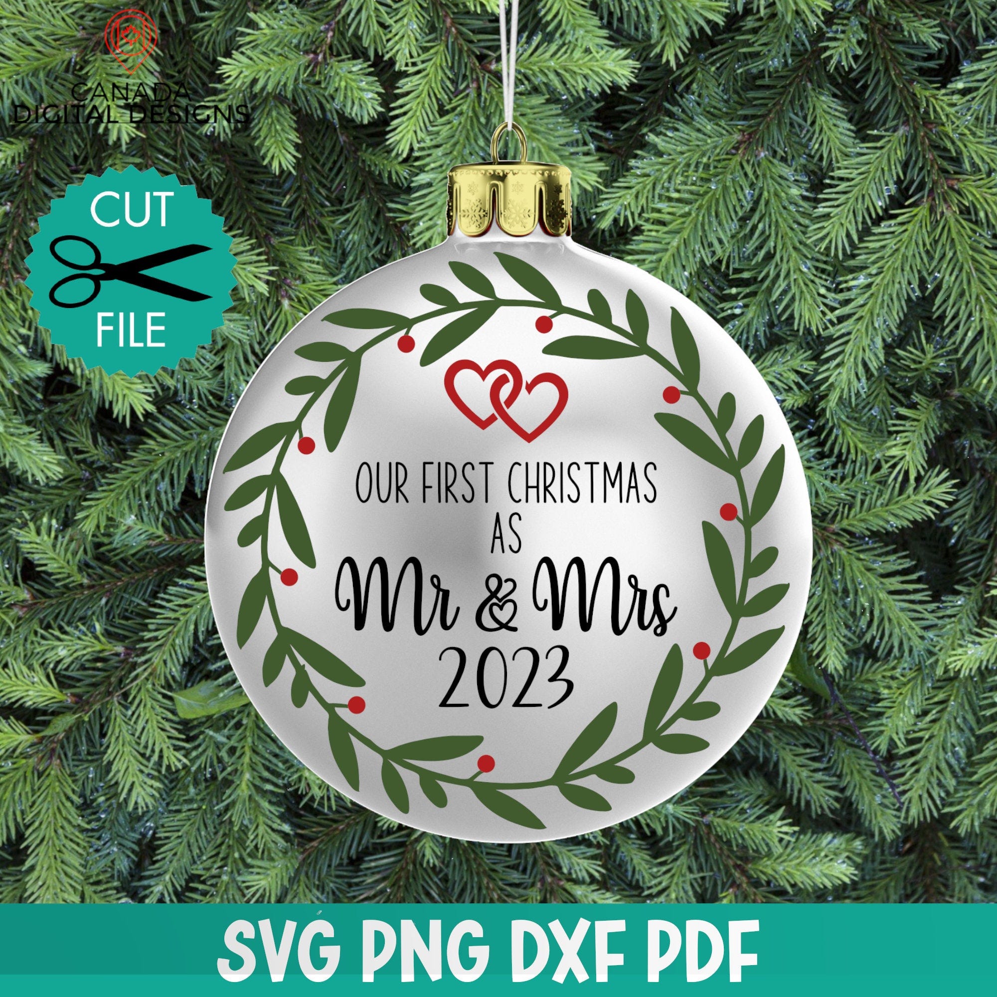 Our First Christmas as Mr & Mrs svg, Holiday ornament svg, First Christmas 2023 svg, Mr Mrs cut file, 2023 ornament svg, Cricut svg file