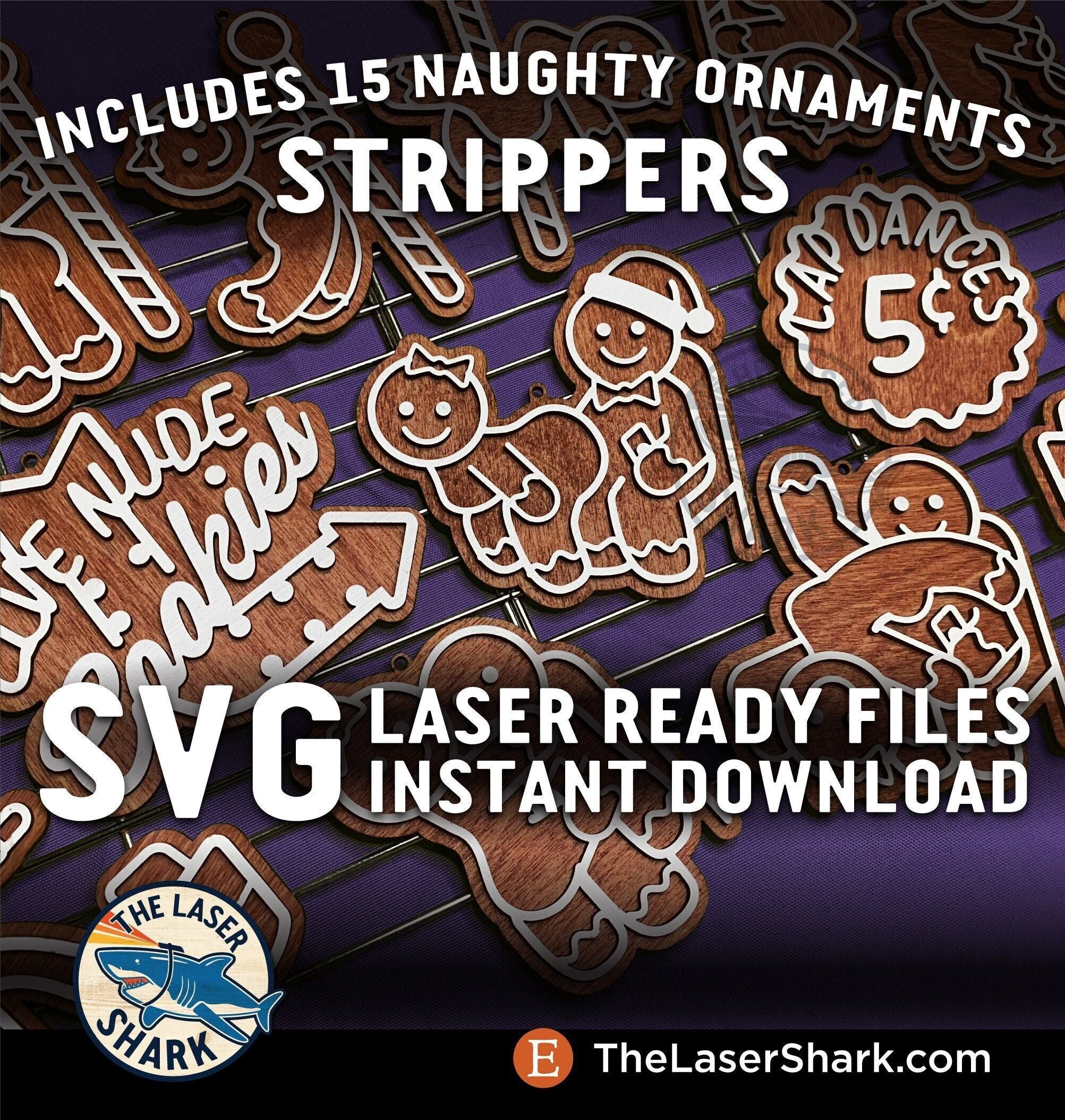 Stripper Themed Naughty Gingerbread Christmas Ornaments - SVG Laser cut files for Glowforge Lap dance Exotic Dancer Tip Pole Strip Club Sexy
