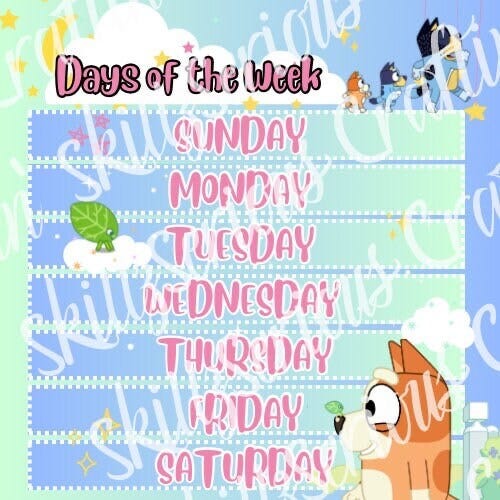 Days of the Week Blue-y Poster Digital File