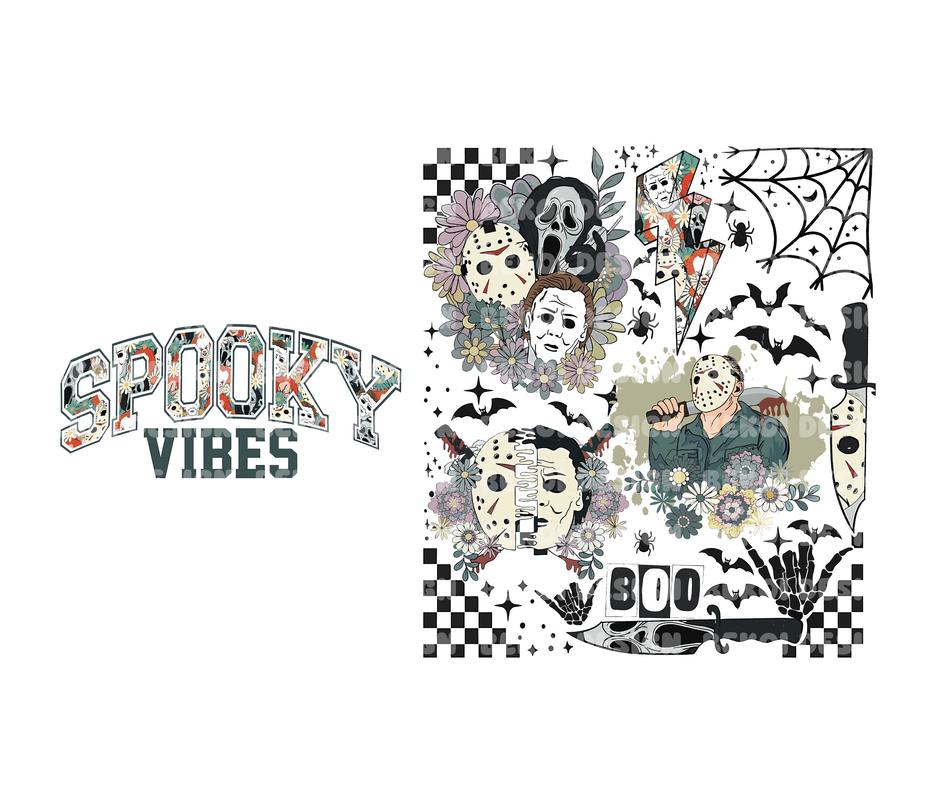 Spooky Vibes Two-Sided Halloween Shirt Png, Spooky Vibes Svg, Floral Halloween Png, Horror Movie Svg, Halloween Svg Png, Halloween Friends