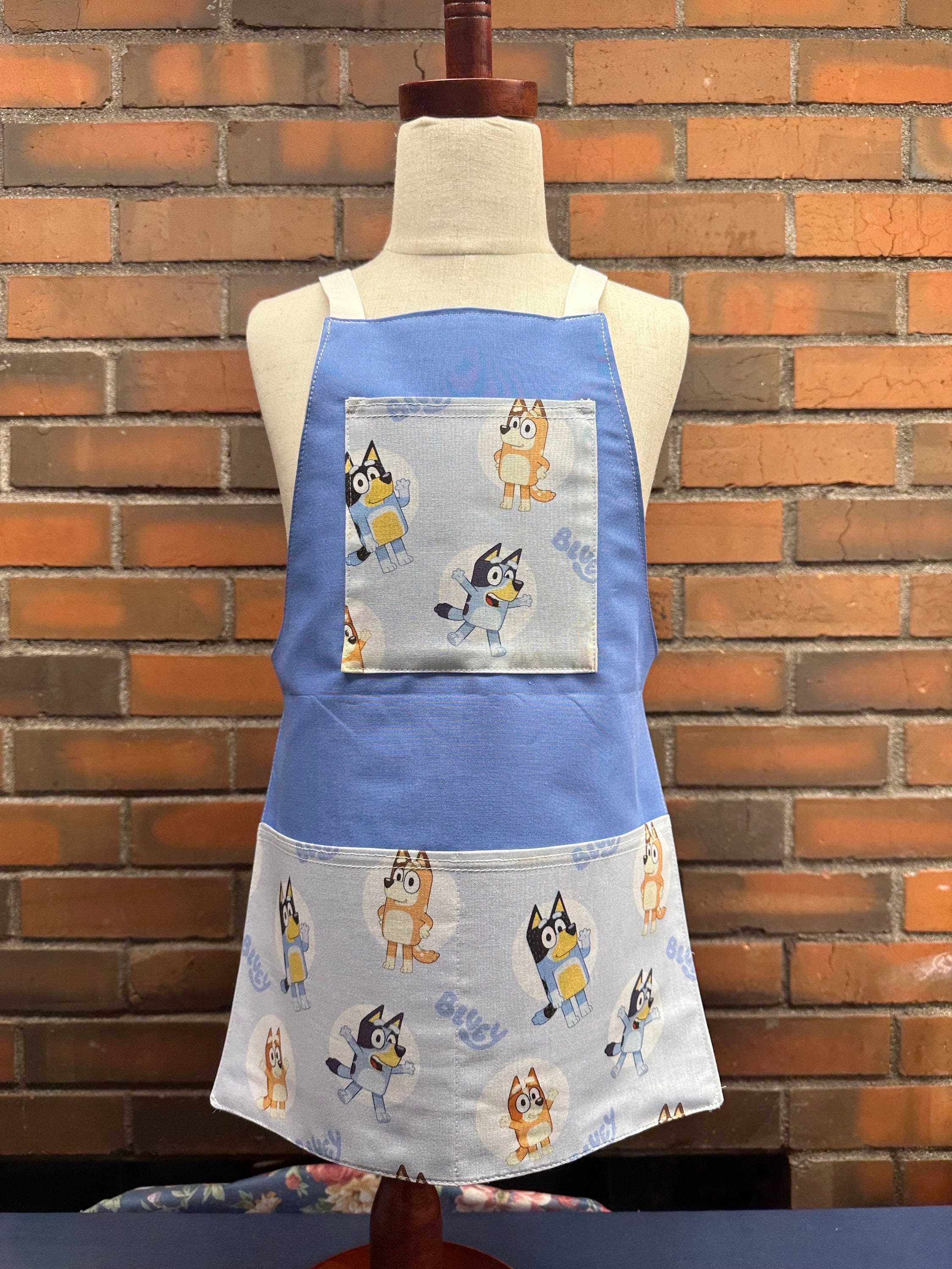 Bluey Unique Tie-less design Youth size small double sided great for painting crafts cooking Blue Dog kids