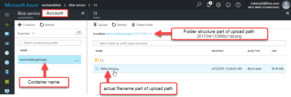 Blob Images after upload in Azure Portal