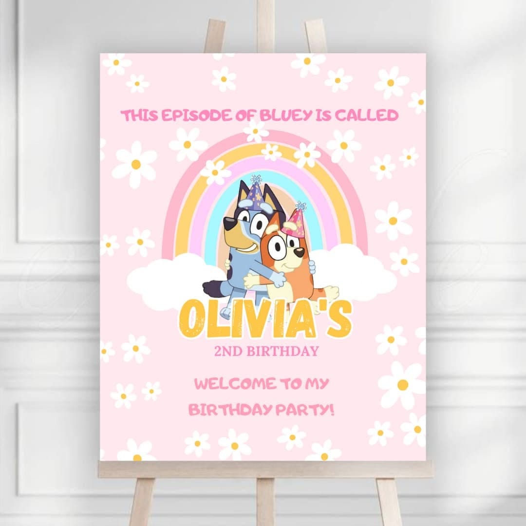Editable Bluey Welcome Sign for Girl Blue Dog Birthday Sign Bluey Invitation Girl Bluey Birthday Welcome Planel Girl Bluey Invite BB04