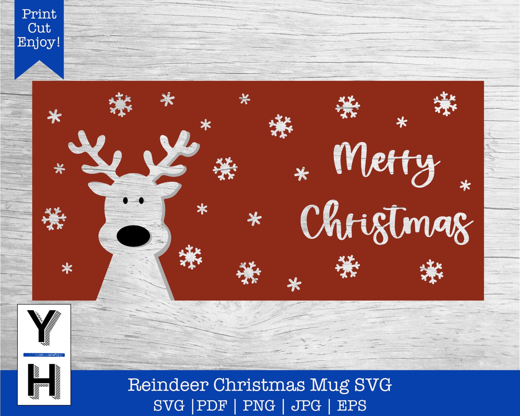 Reindeer Christmas Mug SVG | Merry Christmas Snowing Mug Cricut Mug Press Design