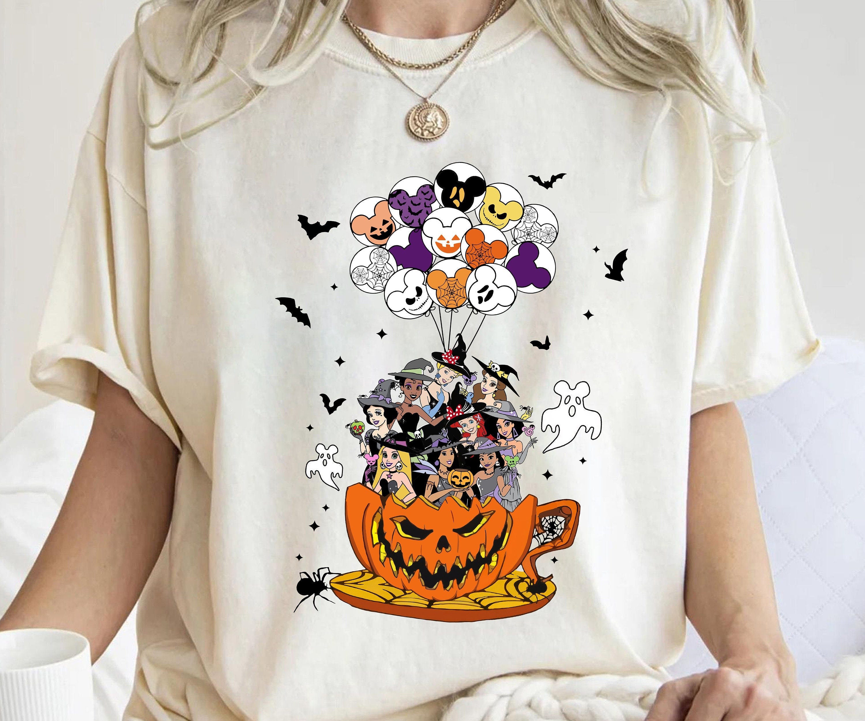 Vintage Disney Halloween Mickey and Friends Pumpkin Teacup Spooky Balloon Shirt, Mummy Halloween Pumpkin, Disneyland Halloween Matching Tee