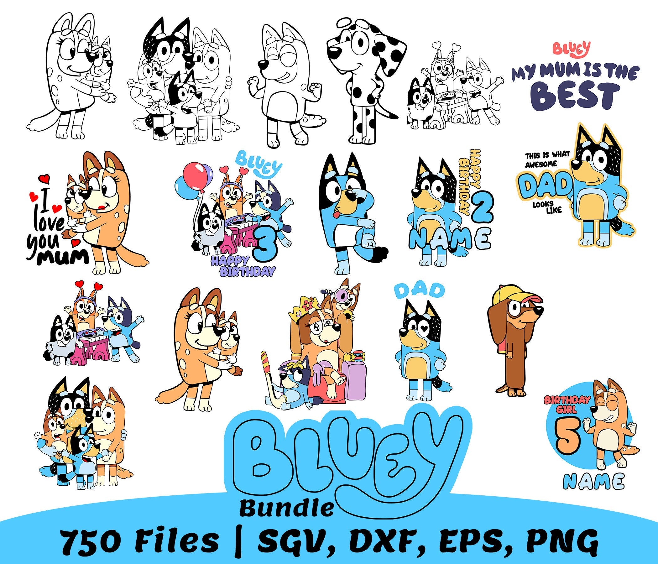 Bundle 750 clipart Bluey | SGV, DXF, PNG | For cutting machine
