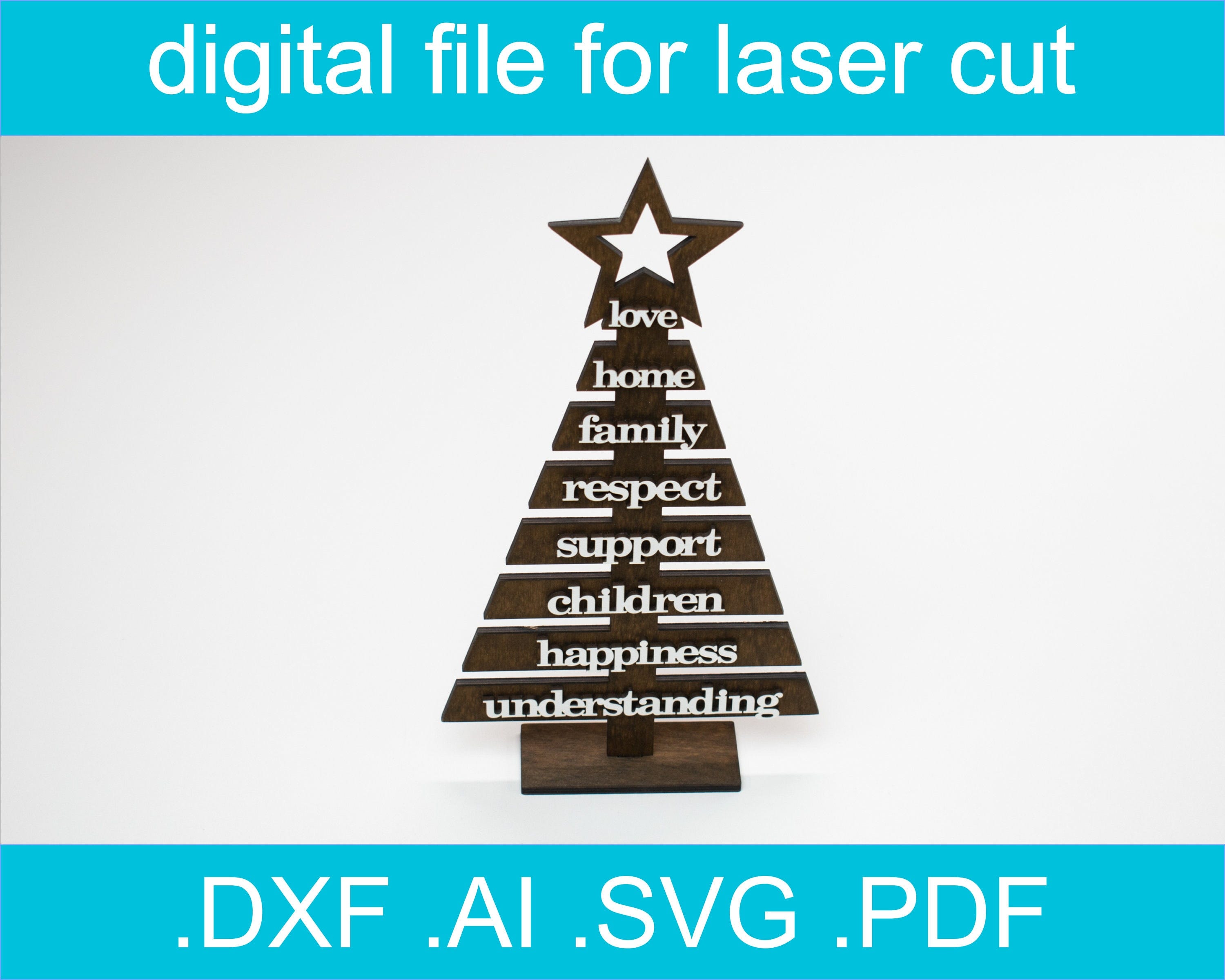 Laser Cut Files Christmas Tree SVG,  cnc files for wood,  mini christmas tree, family christmas svg