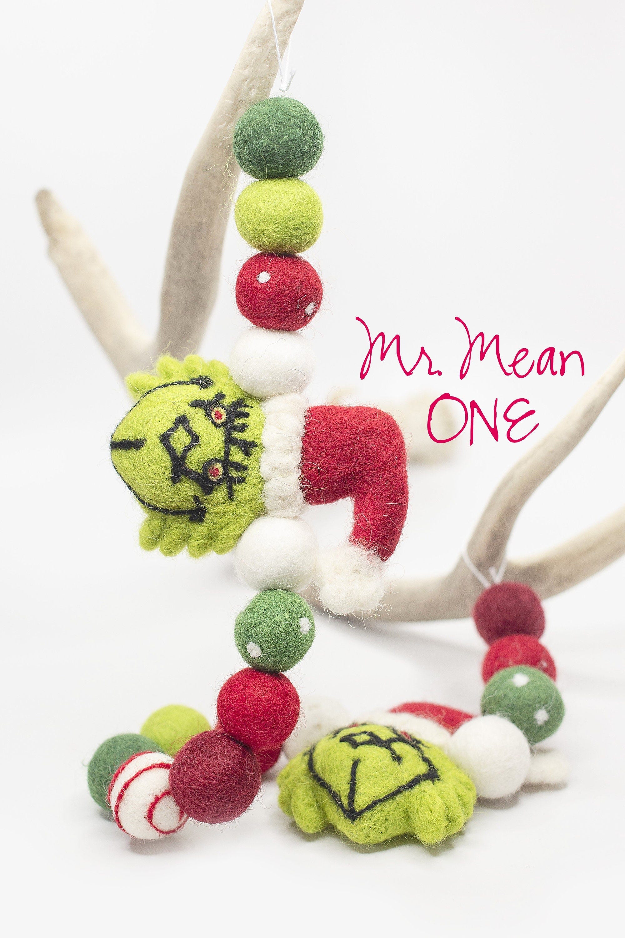 Mr Mean One | Felt Grinch Garland | Santa Garland | Felt Santa | Christmas Grinch garland | Grinch Banner | Christmas decor | Whimsical