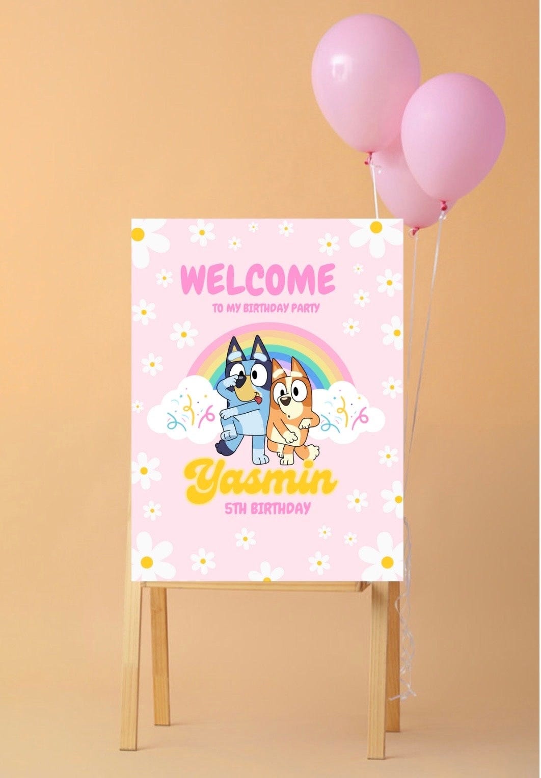 Welcome to my party sign , digital download and edit via Canva, Bluey Birthday welcome sign , blue and bingo