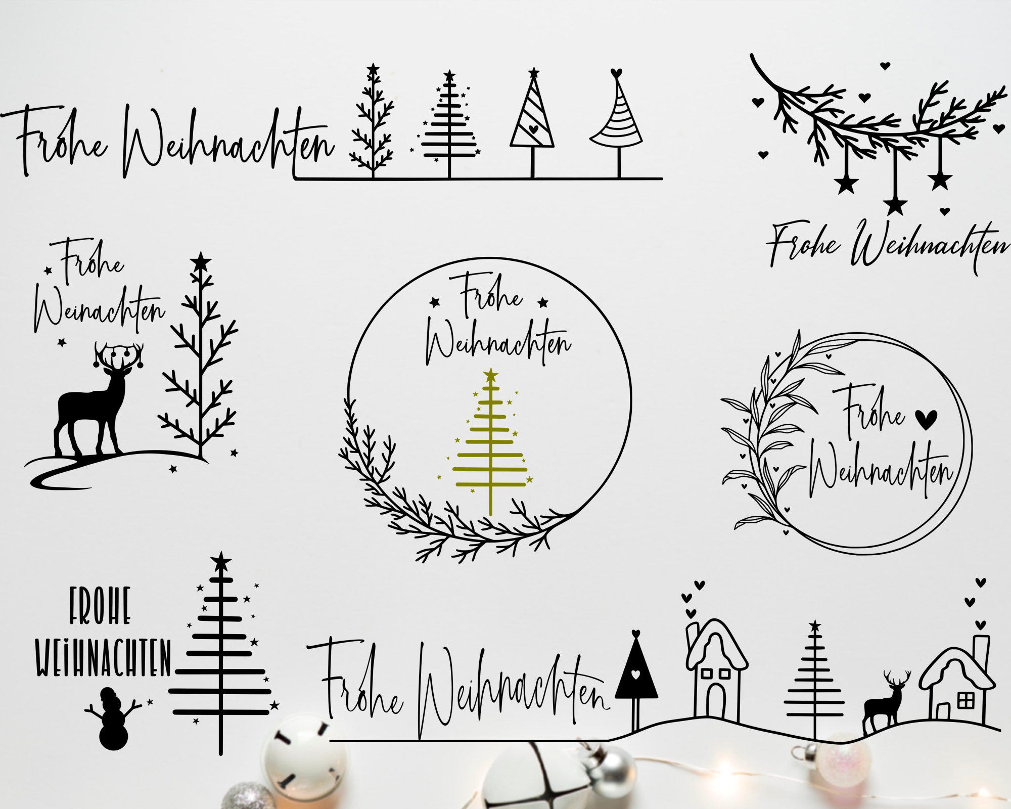 German Frohe Weihnachten Plotter File  Svg Png,Plotterdatei Weihnachten Svg Png Wreath Christmas Scene  Cricut Brother Canvas Silhouette