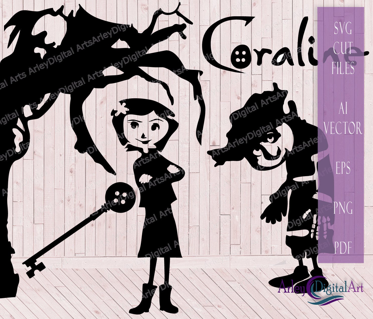 Coraline and Wybie Lovat SVG for Silhouette Cut Files, Coraline bundle, Key, Digital File, PNG horror movie, instant download files.