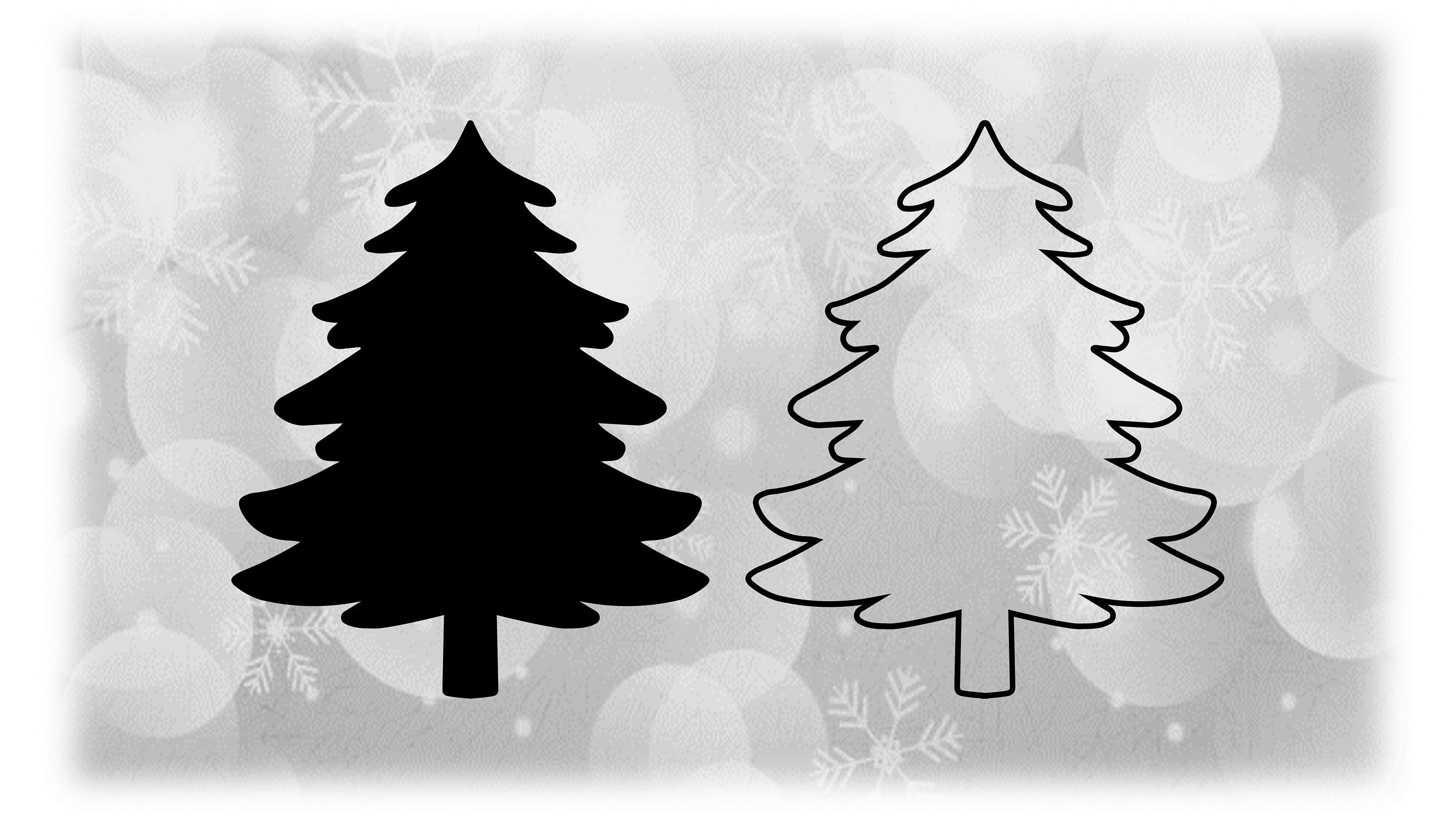 Holiday Clipart: Black Solid and Outline Wispy Evergreen / Pine Tree for Winter, Christmas, Yule Celebration - Digital Download SVG & PNG