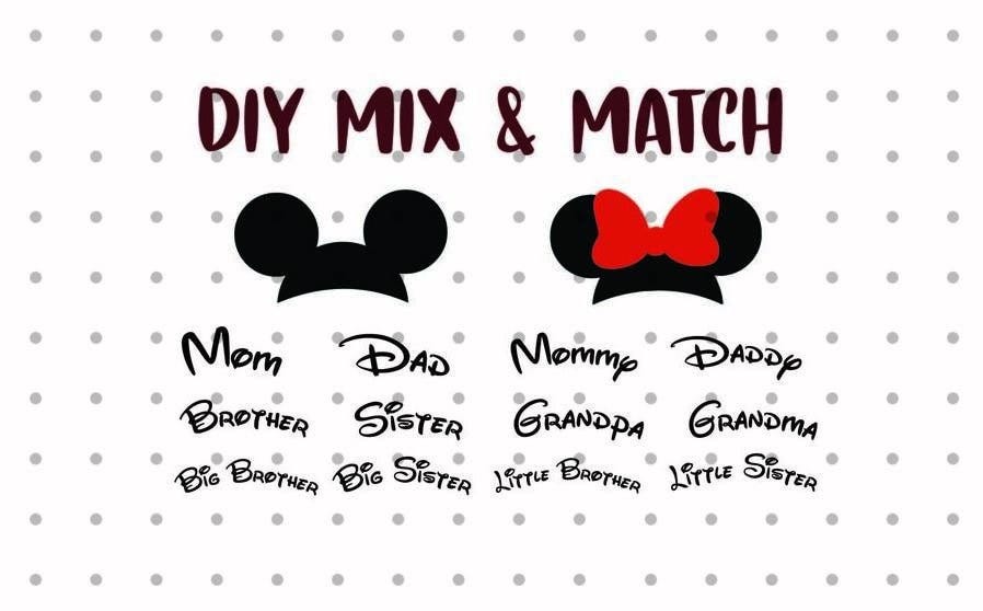 Mickey Mouse and Minnie Mouse Ears Family DIY Mom Dad Brother Sister SVG, PNG,  Instant Download, Cricut and Silhouette Mickey head