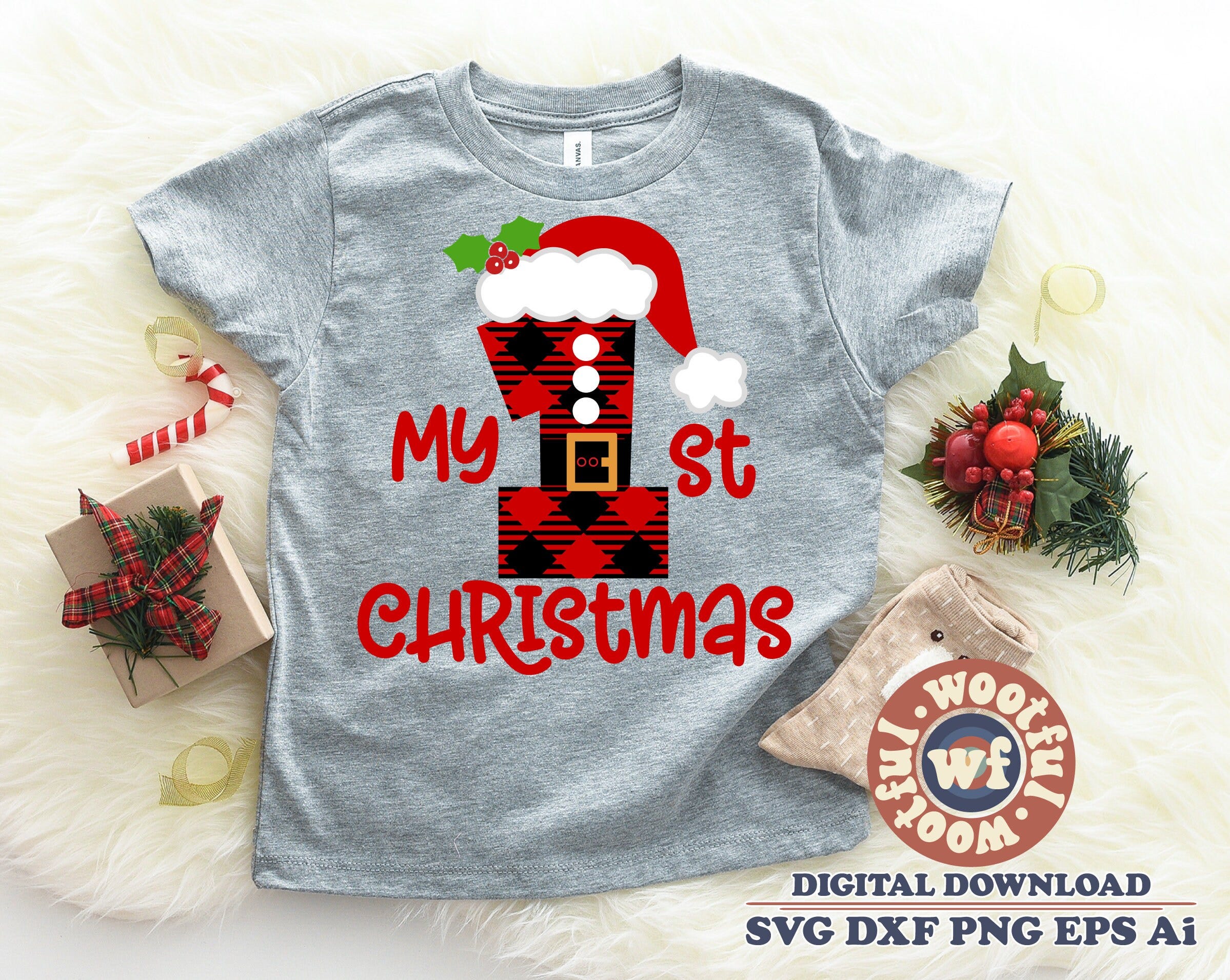 My First Christmas svg, Merry and Bright svg, Merry Christmas svg, Winter, Holiday svg, Buffalo plaid, Svg Dxf Eps Ai Png Silhouette Cricut