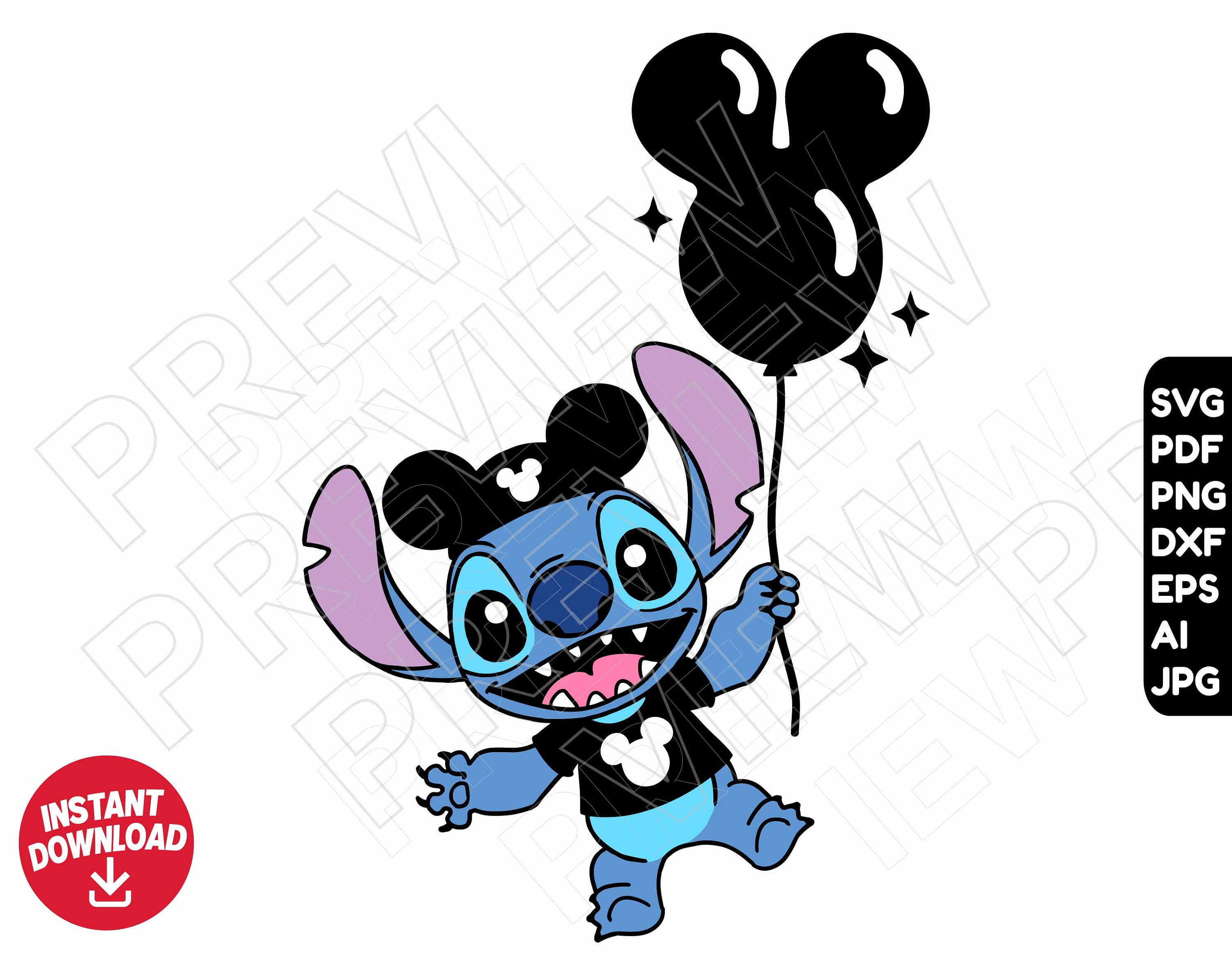 Stitch SVG balloon disneyland png clipart dxf , cut file layered by color