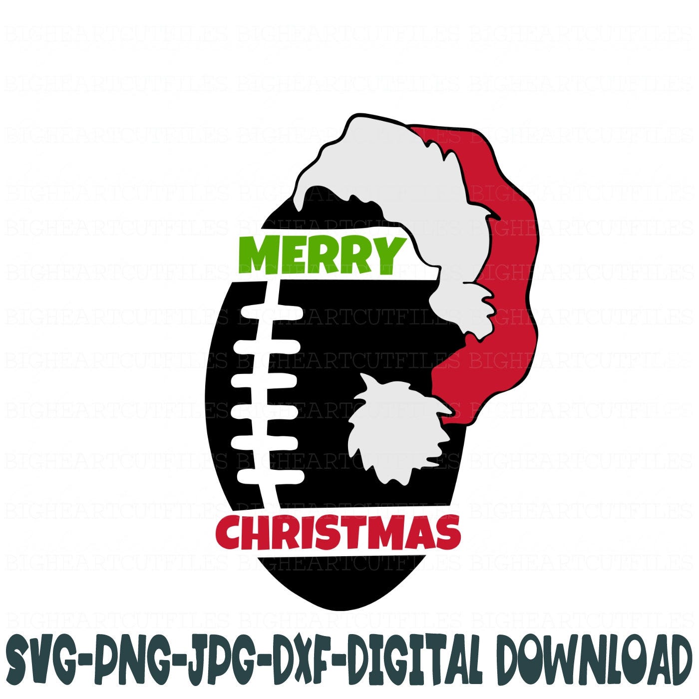 Football Santa Svg,Football Svg Files,Football With Santa Hat,Merry Christmas Svg,Png,Jpg,Dxf,Instant Download Silhouette,Cricut Chrismtas