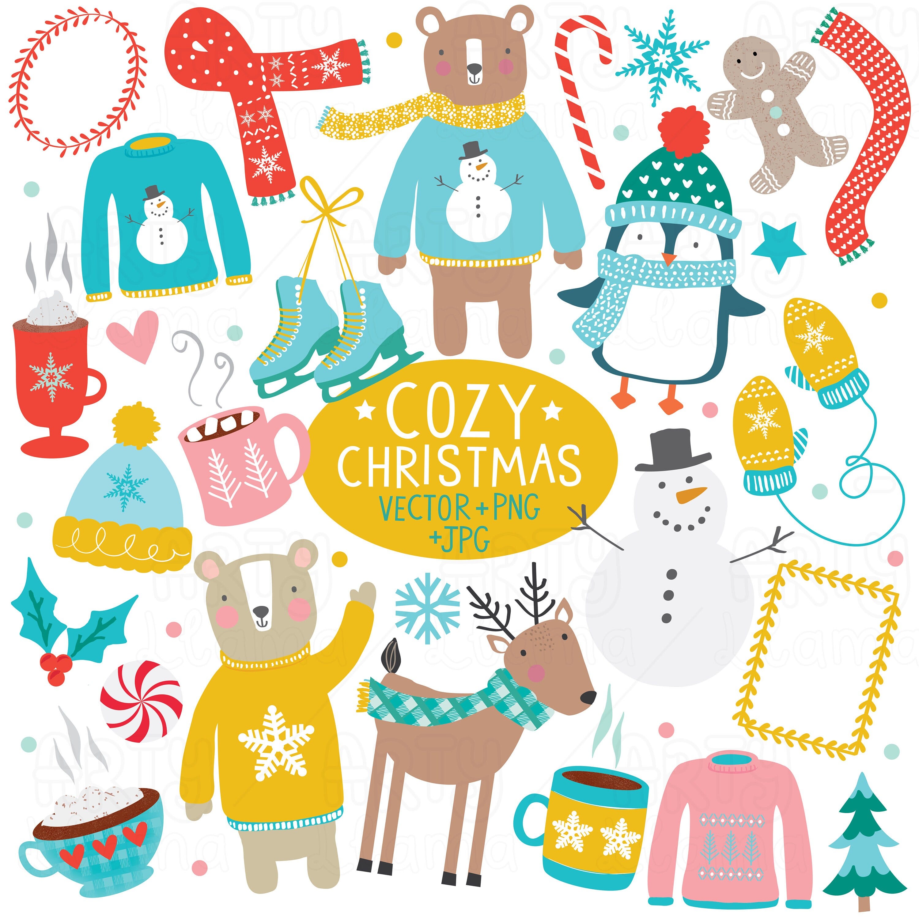 Cozy Christmas Digital Stamps - Christmas character Digital Stamp Set, Christmas, digital printable stamps