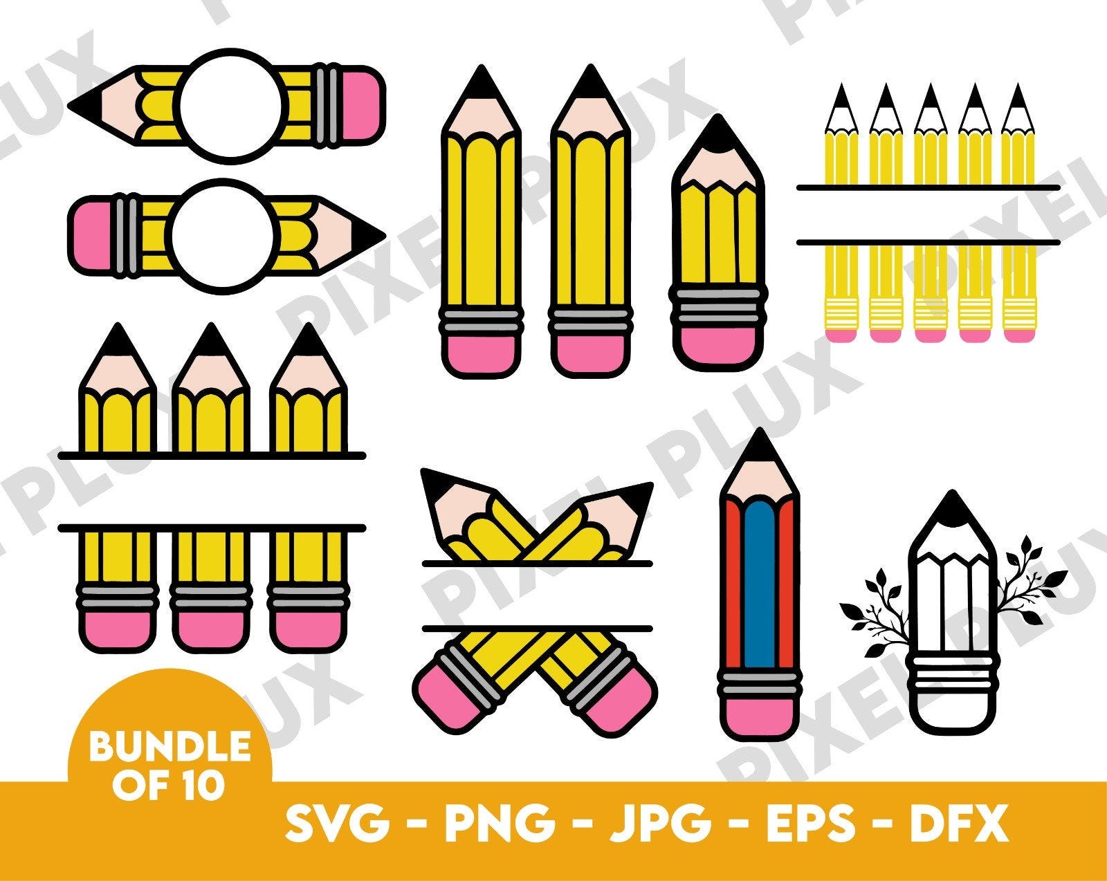 Personalized Pencil SVG for Cricut - Back to School svg Bundle - Teacher SVG, Pencil Name svg, pen svg,  School supplies svg