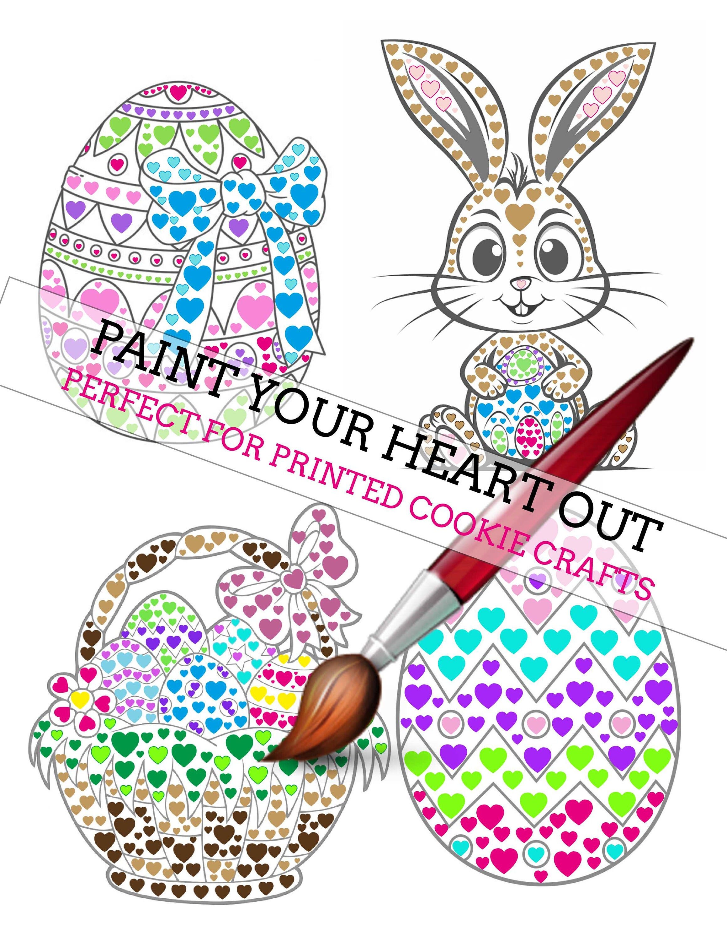 4 (FOUR) PYO Paint Your Own Sugar Cookie - Paint Your Heart Out - Easter Egg, Basket, Bunny, Rabbit PYHO  Grey Outlines!