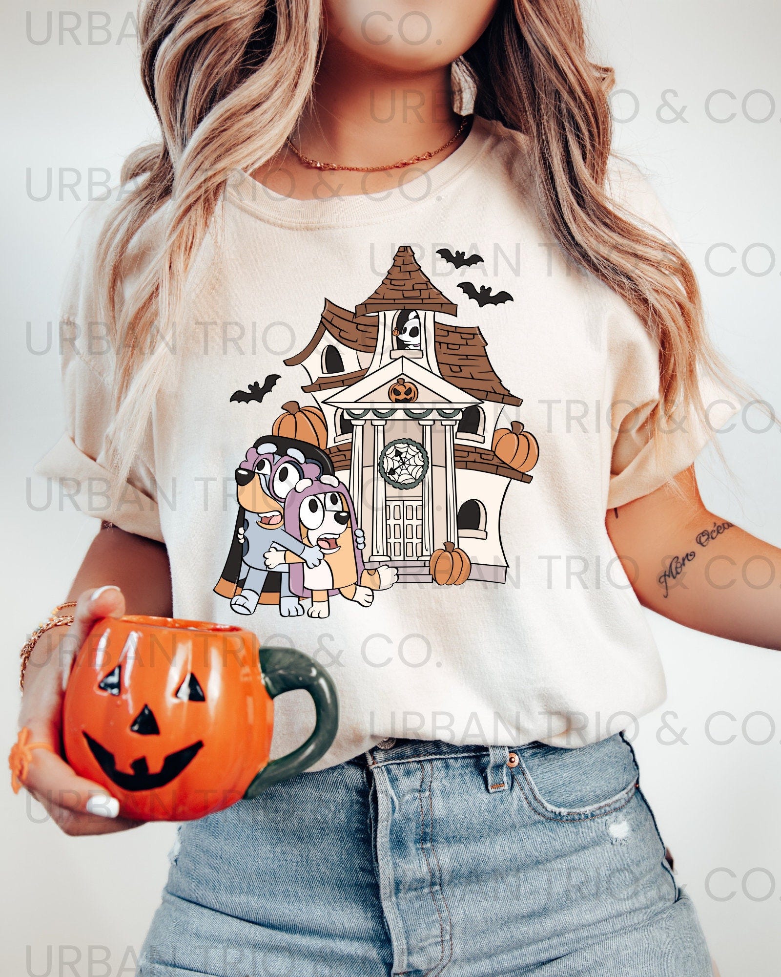 LIMITED EDITION: Adult Spooky park Adventures t-shirt  | Blue dog halloween adult t-shirt | Bingo & Bluey spooky park adventures t-shirts