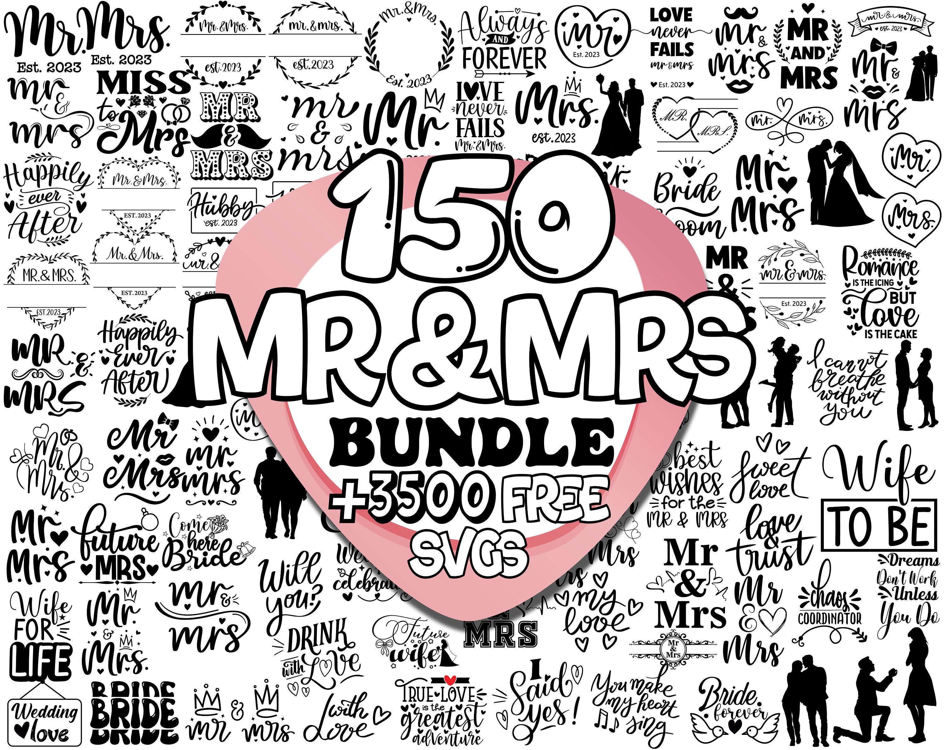 Mr And Mrs Svg | Mr and Mrs Png | Mr and Mrs Split Monogram Svg | Hubby and Wifey est 2023 Svg | Marriage Svg | Wedding Svg Png