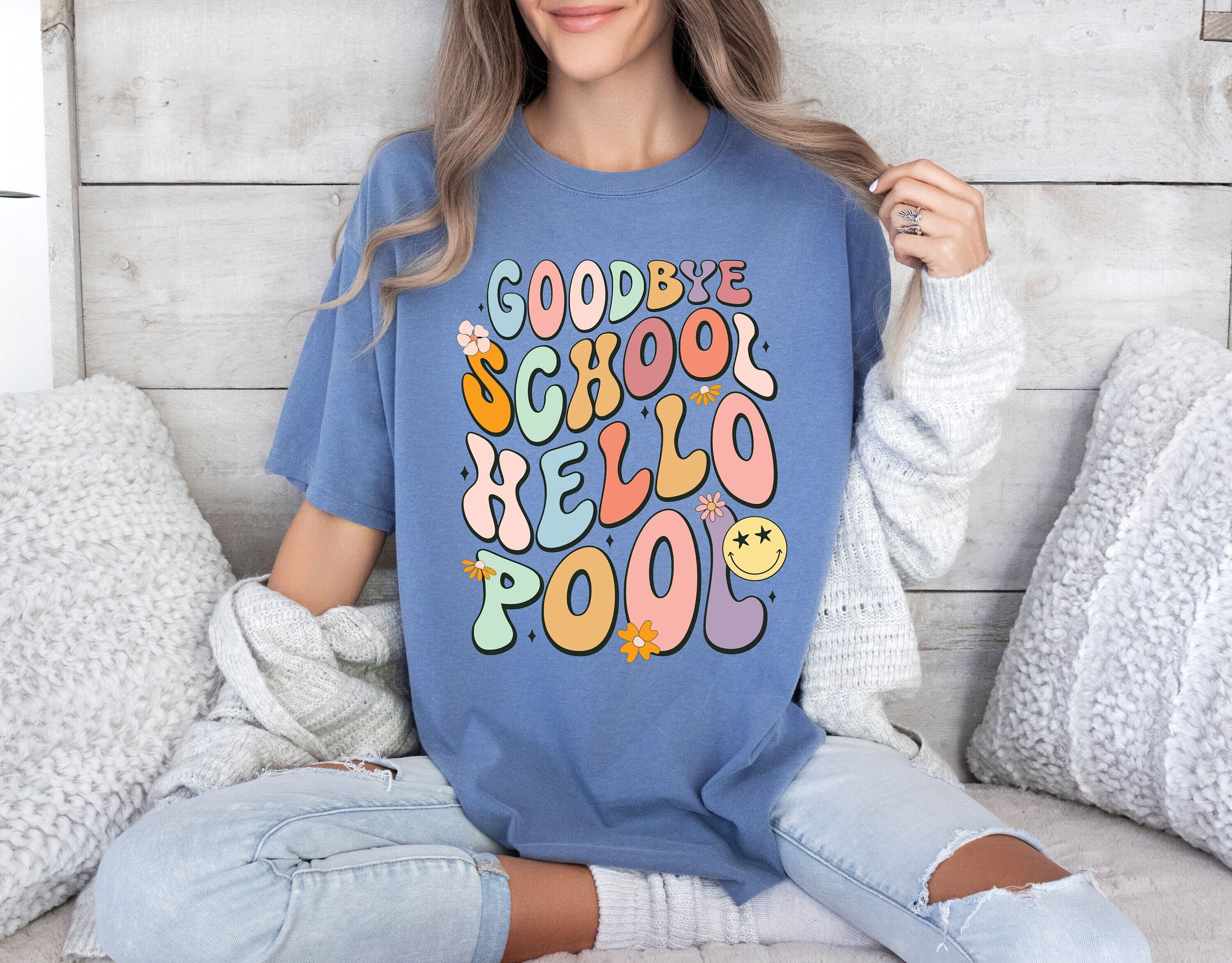 Comfort Colors® Retro Teacher Shirt, Goodbye School Hello Pool, Summer Teacher Shirt, Summer Break Shirt, Teacher Vacation Shirt, Pool Shirt