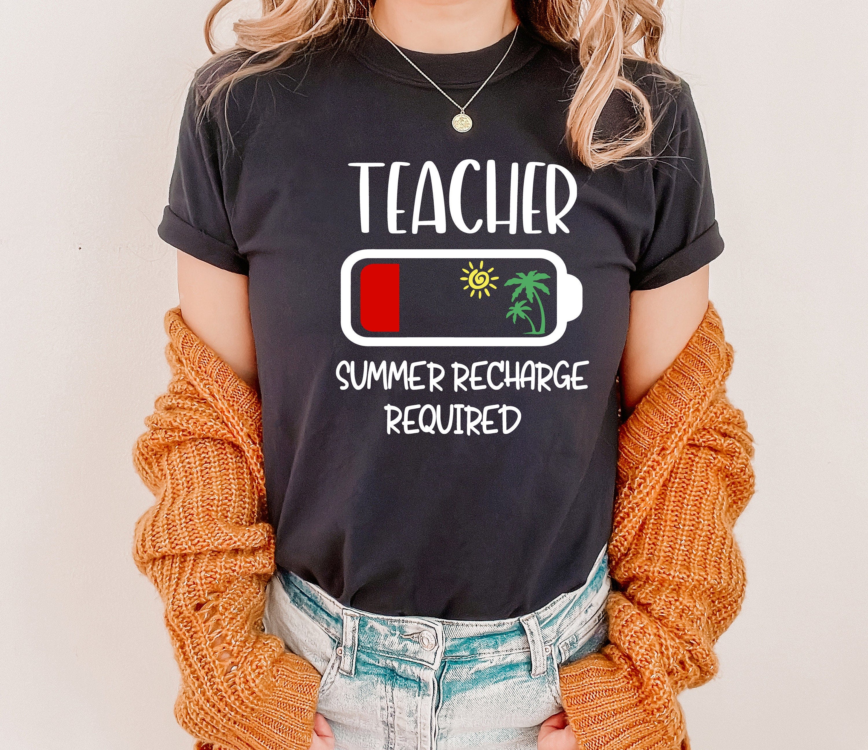 Teacher Summer Recharge Required Tshirt,Funny Teacher Summer Tee,Gift for Teacher,Teacher Vacation Shirt,Summer Break Tshirt,End of Year Tee