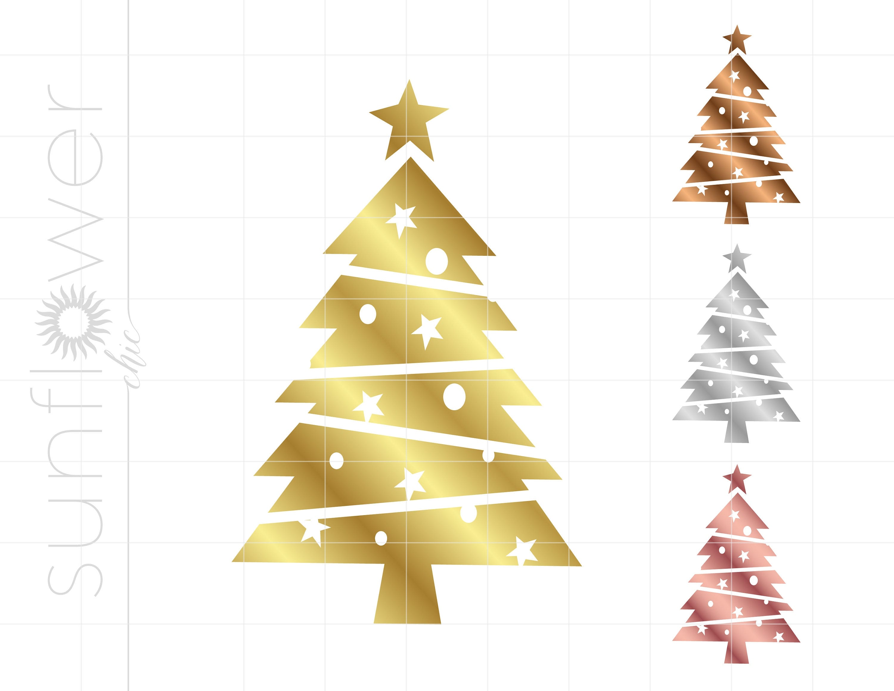 Gold Christmas Tree Png Svg Dxf Jpg Pdf Downloads | Gold Silver Rose Gold Christmas Tree Silhouette Cricut Cut Files SC316M1