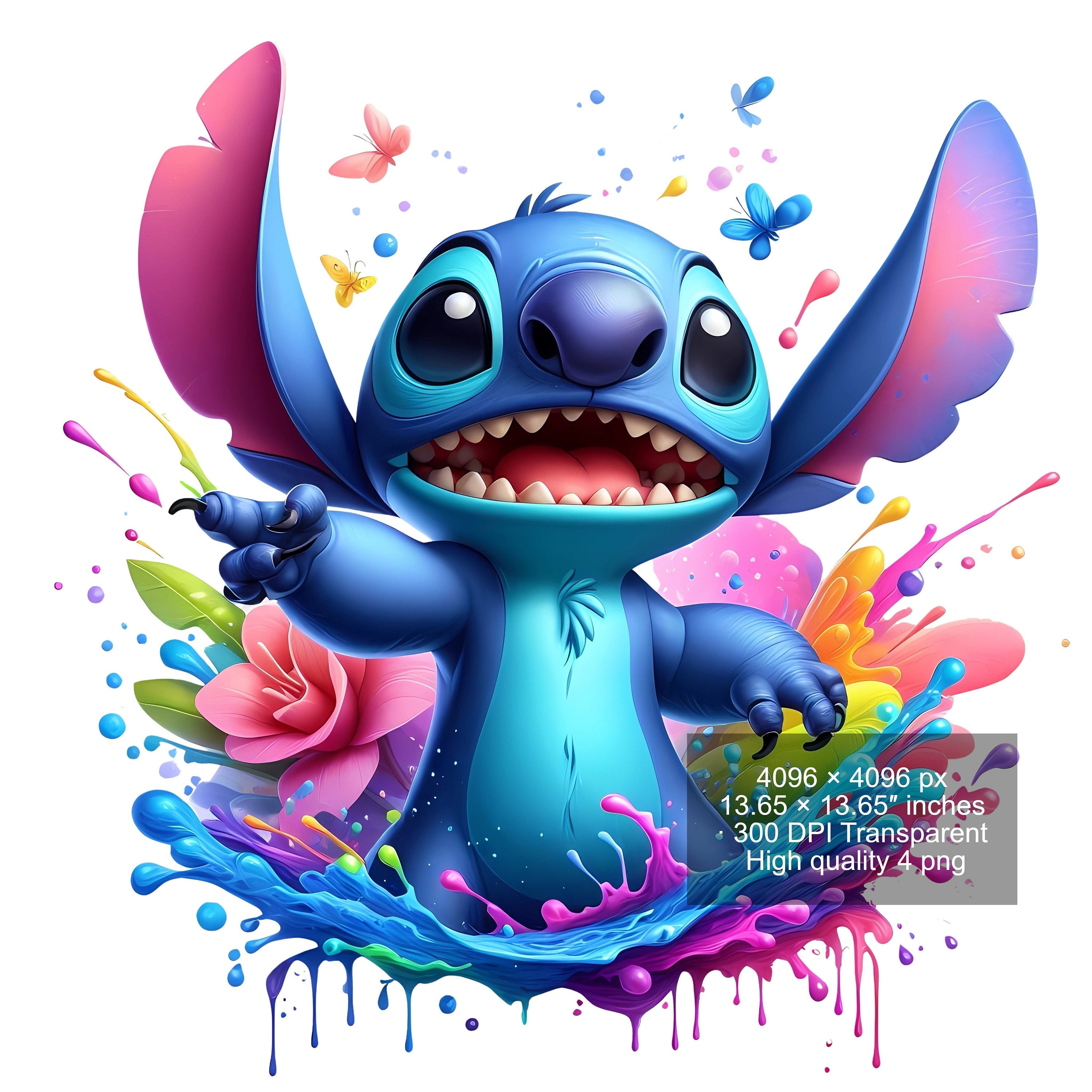 4 PNG Stitch Splash and Watercolor Digital design PNG file for sublimation - High Resolution - Instant Digital PNG Download