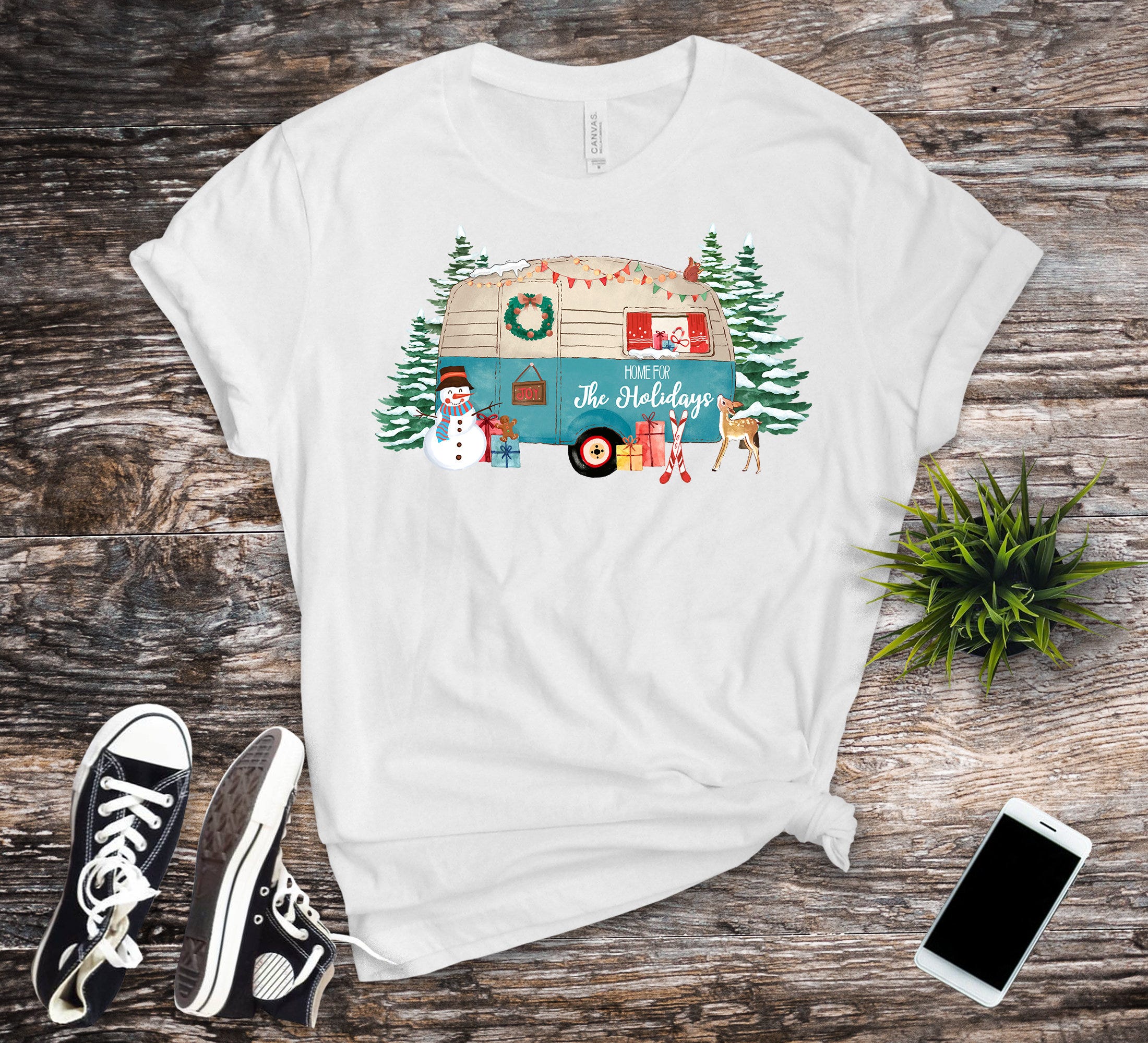 Cute Happy Holidays Winter Camper, Snowman Camping, Christmas  Camp, Premium Soft Tee, Plus Size Available, 2x Winter, 3x Winter, 4x Winter