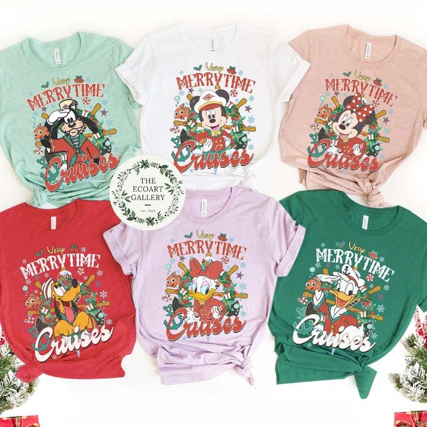 Multi-character Disney Christmas very Merrytime Cruises shirt, Disney Cruise Line Christmas Shirt, Mickey and Friends Family Cruise Shirts