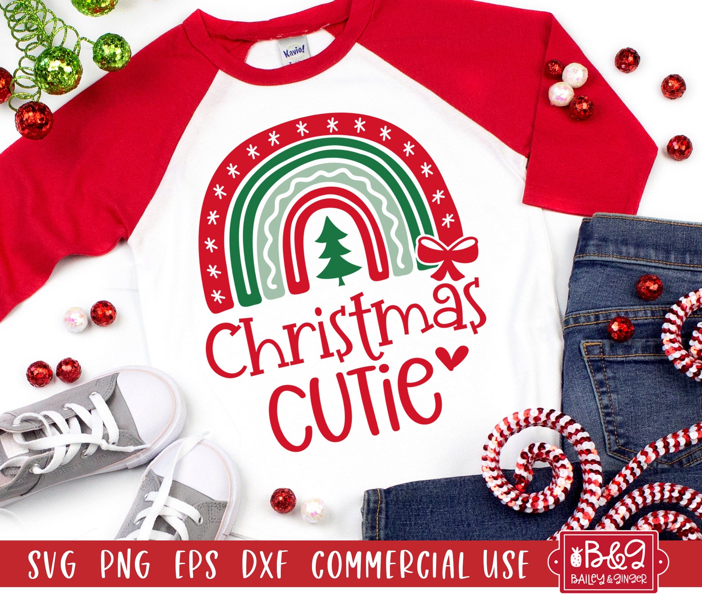 Christmas Rainbow SVG Cut File - Christmas Cutie Kids Shirt SVG Cut File, Commercial Use Cut Files for Cricut or Silhouette, For Vinyl