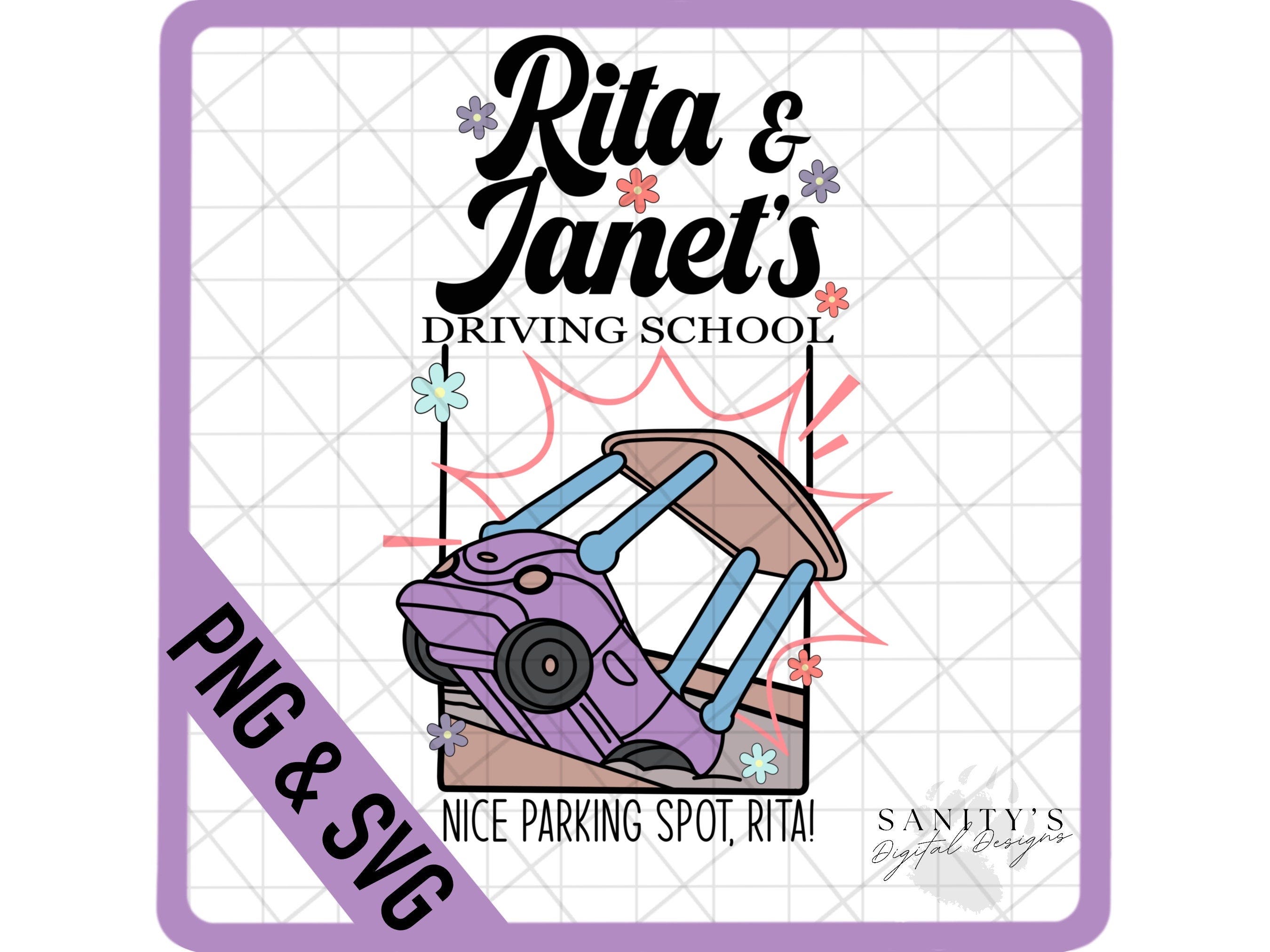 Rita and Janet png, Layered SVG, Driving school png, Nice parking spot rita, cartoon, Digital Instant Download, SVG, PNG Digital File