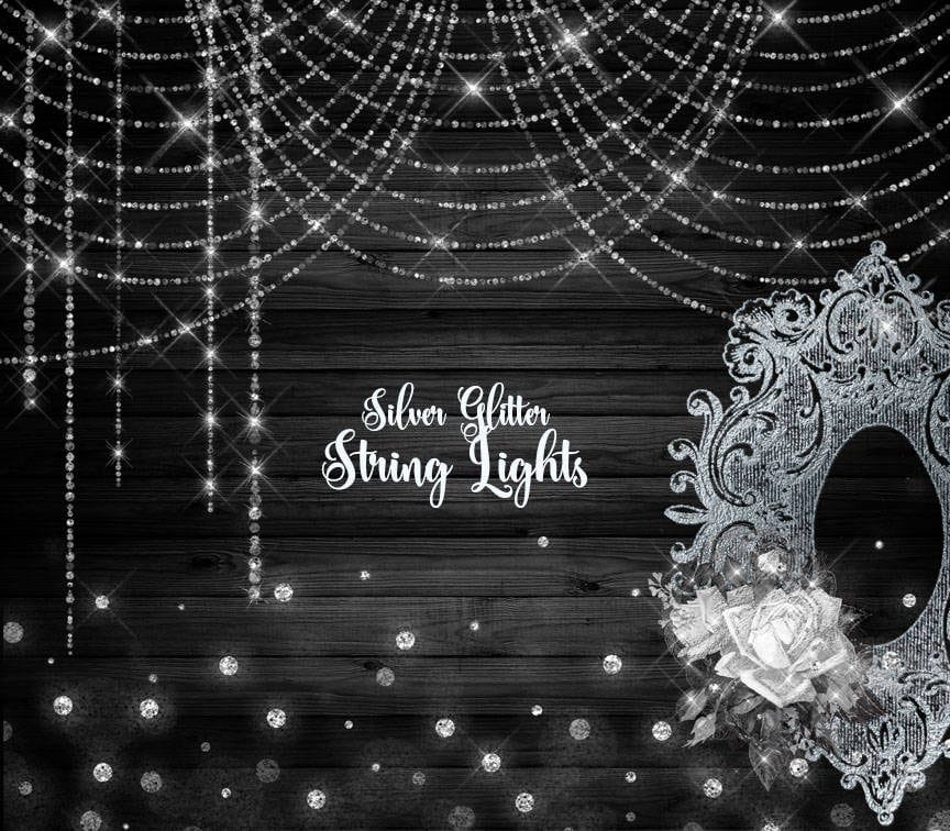Silver Glitter String Lights - Digital Overlay PNG bokeh Fairy Lights, Christmas Strands, silver wedding lights, glitter shimmer sparkle