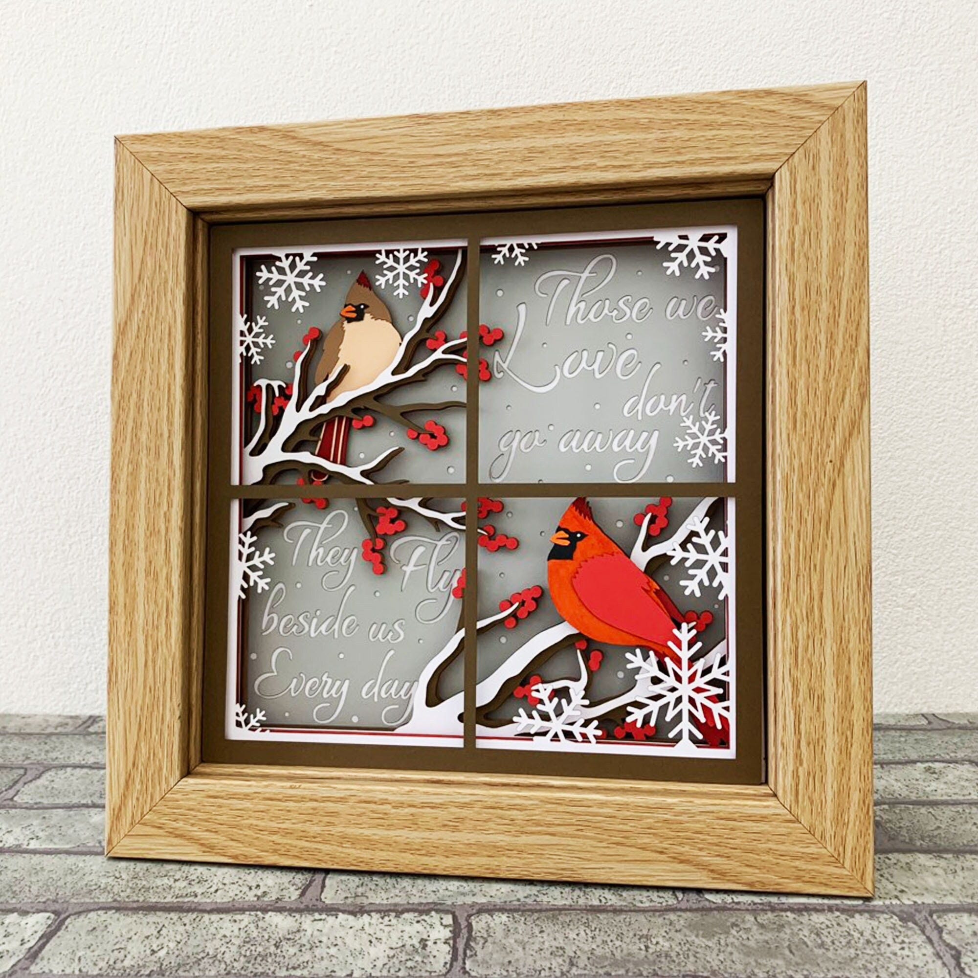 Cardinals Outside Window Shadow Box SVG / Memorial Shadow Box/ Cardinal On Tree Christmas/ Memorial 3D SVG/ Cricut Project/ For Silhouette