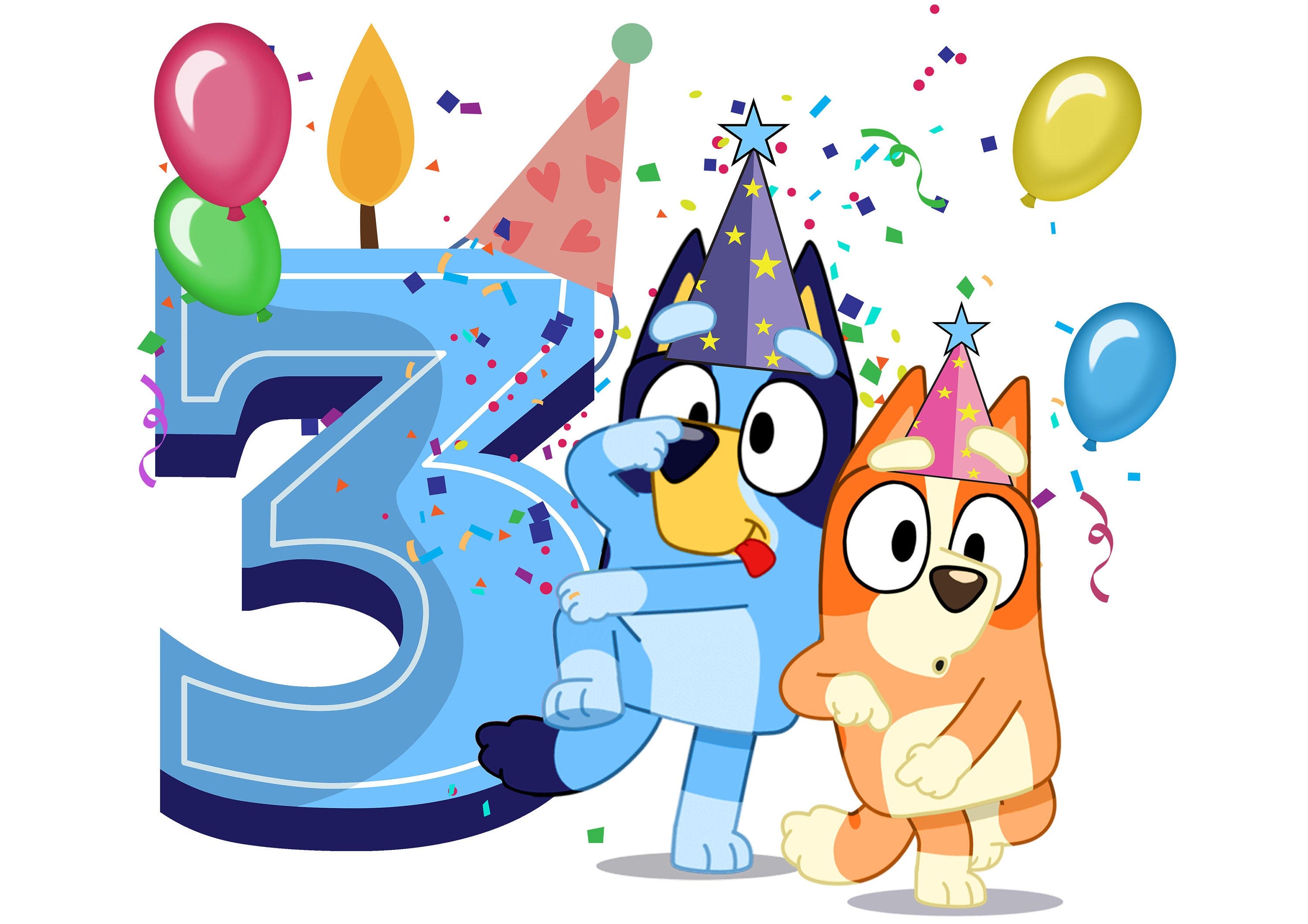 Blue Dog Birthday PNG Digital Download File Boy Age 3 Sublimation Party Celebration Re-Size 300dpi Quality
