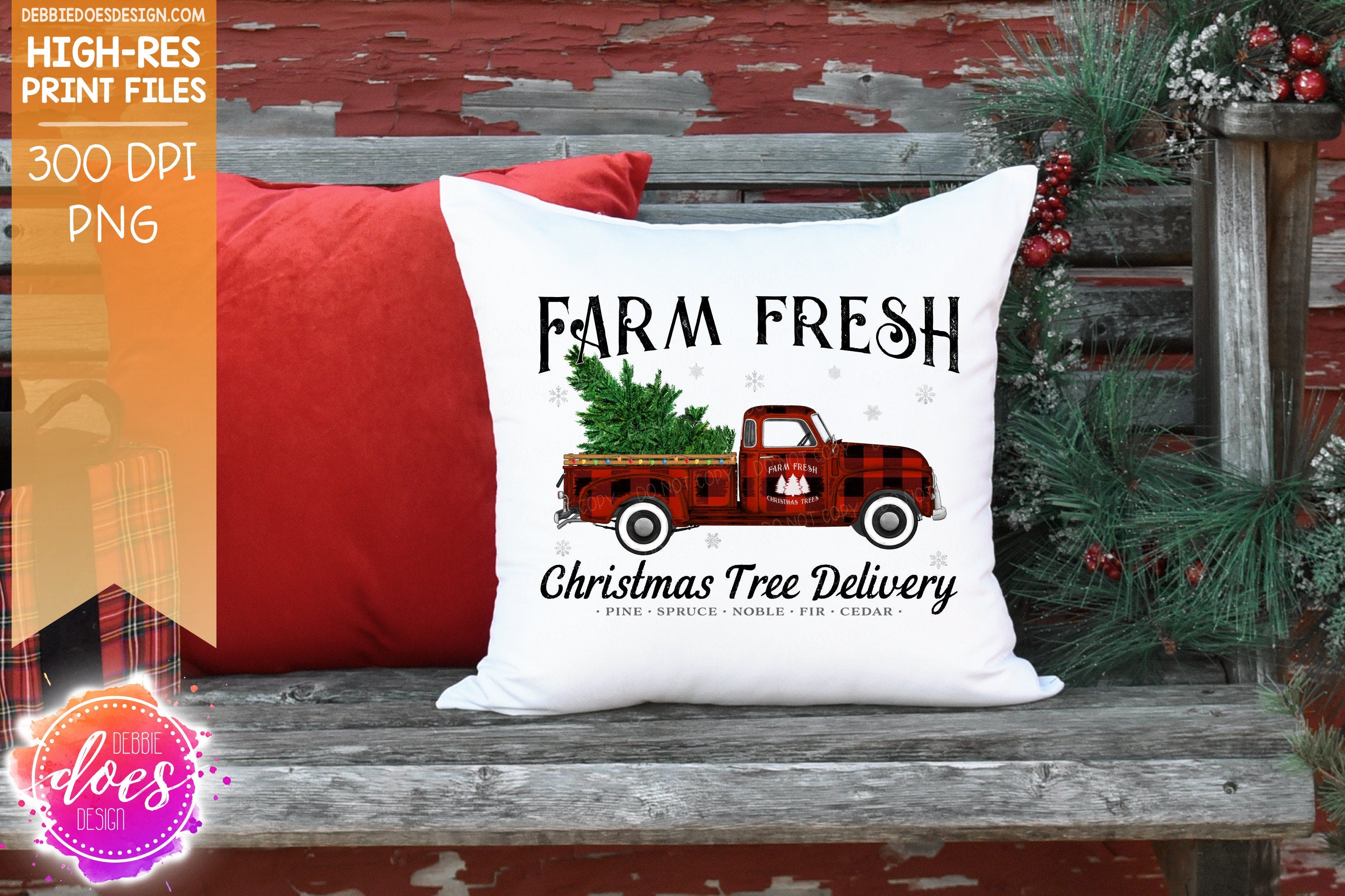 Christmas Tree Delivery Truck - Red Plaid - Sublimation/Printable Design | Instant Download | Sublimation | Printable | PNG