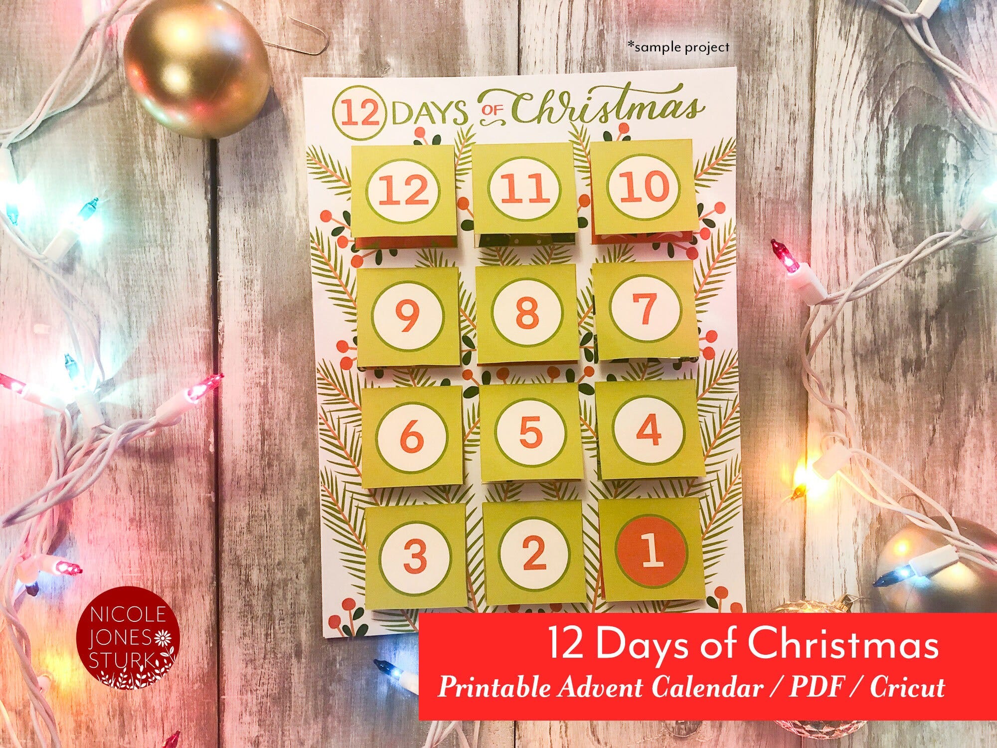 12 Days of Christmas / floral printable Christmas advent calendar / PDF / Cricut / instant download