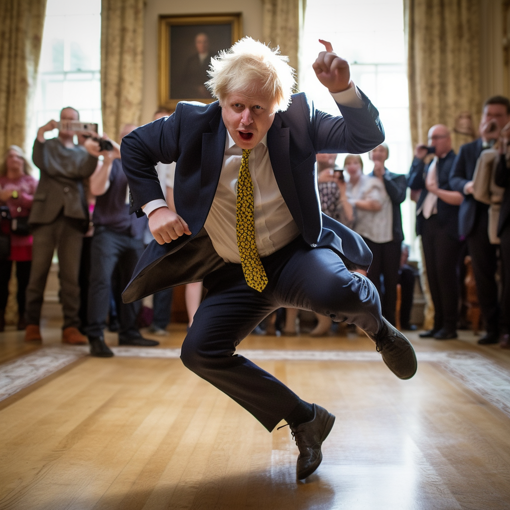 Boris dancing as part of an important work event during lockdown