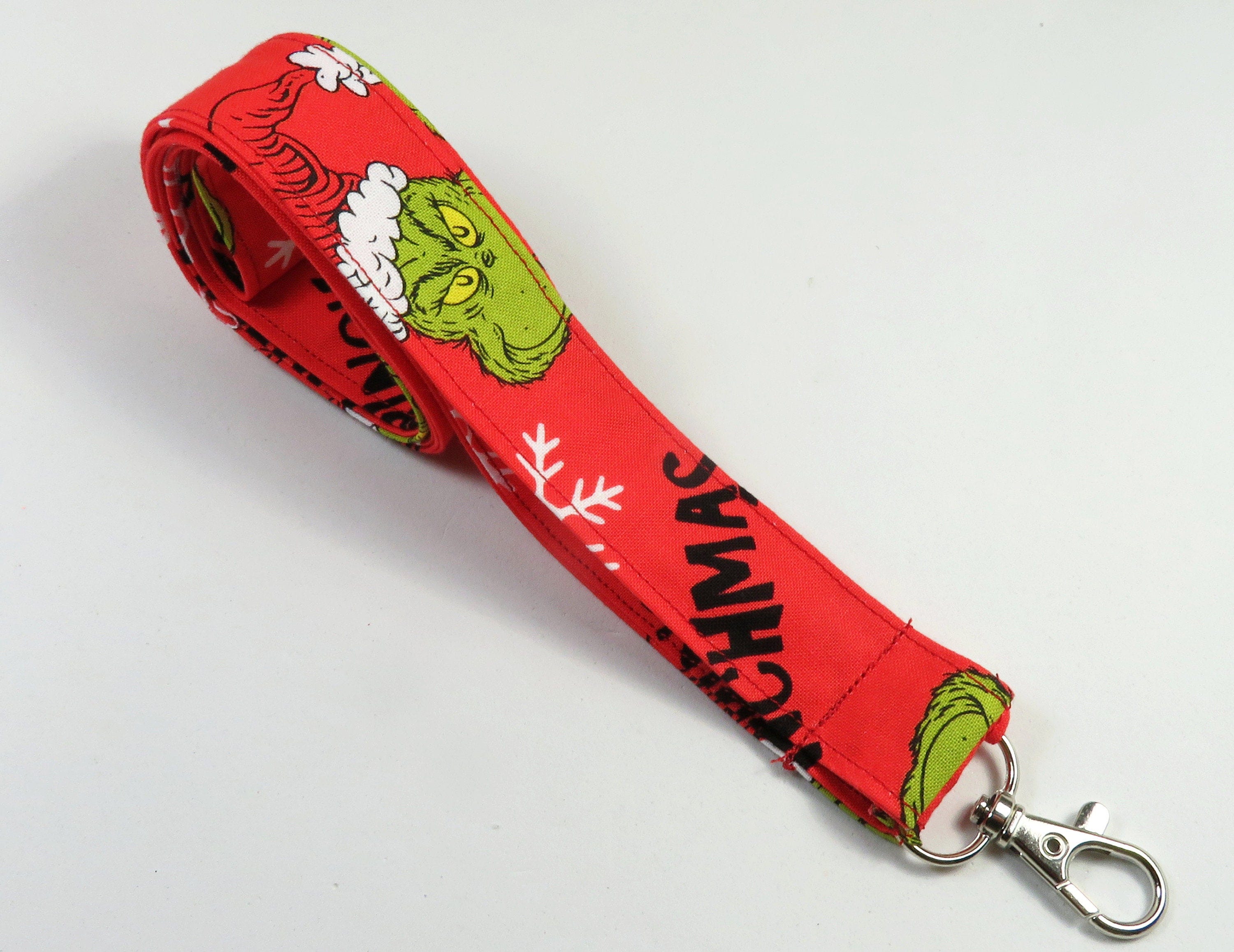 GREEN holidays badge holder, red fabric lanyard, Holidays lanyard, Beautiful monster lanyard