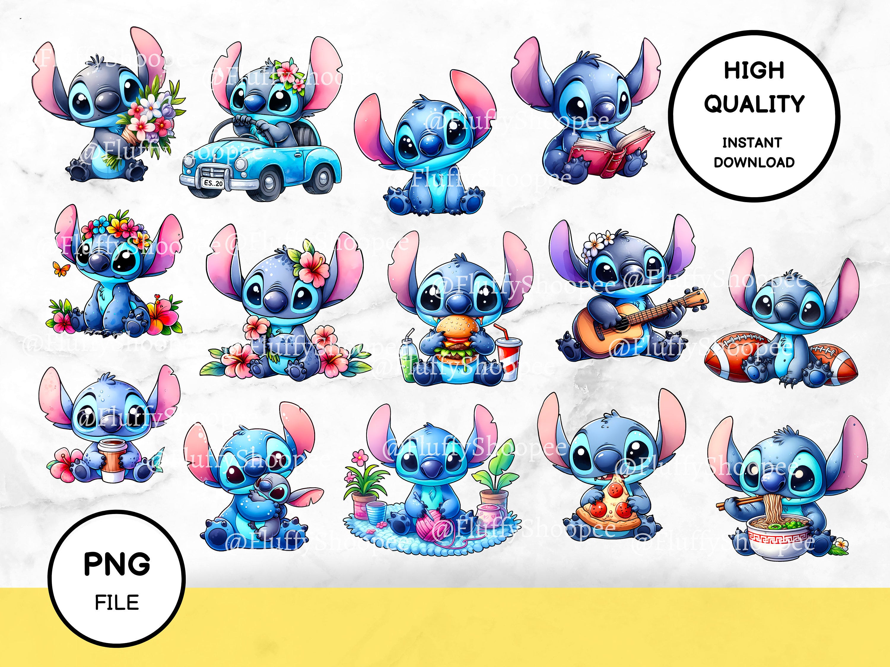 Cute Stitch Character PNG Clipart - Digital Instant Art Download - Instant Download - Transparent Background - Cutting File - Eating Pizza